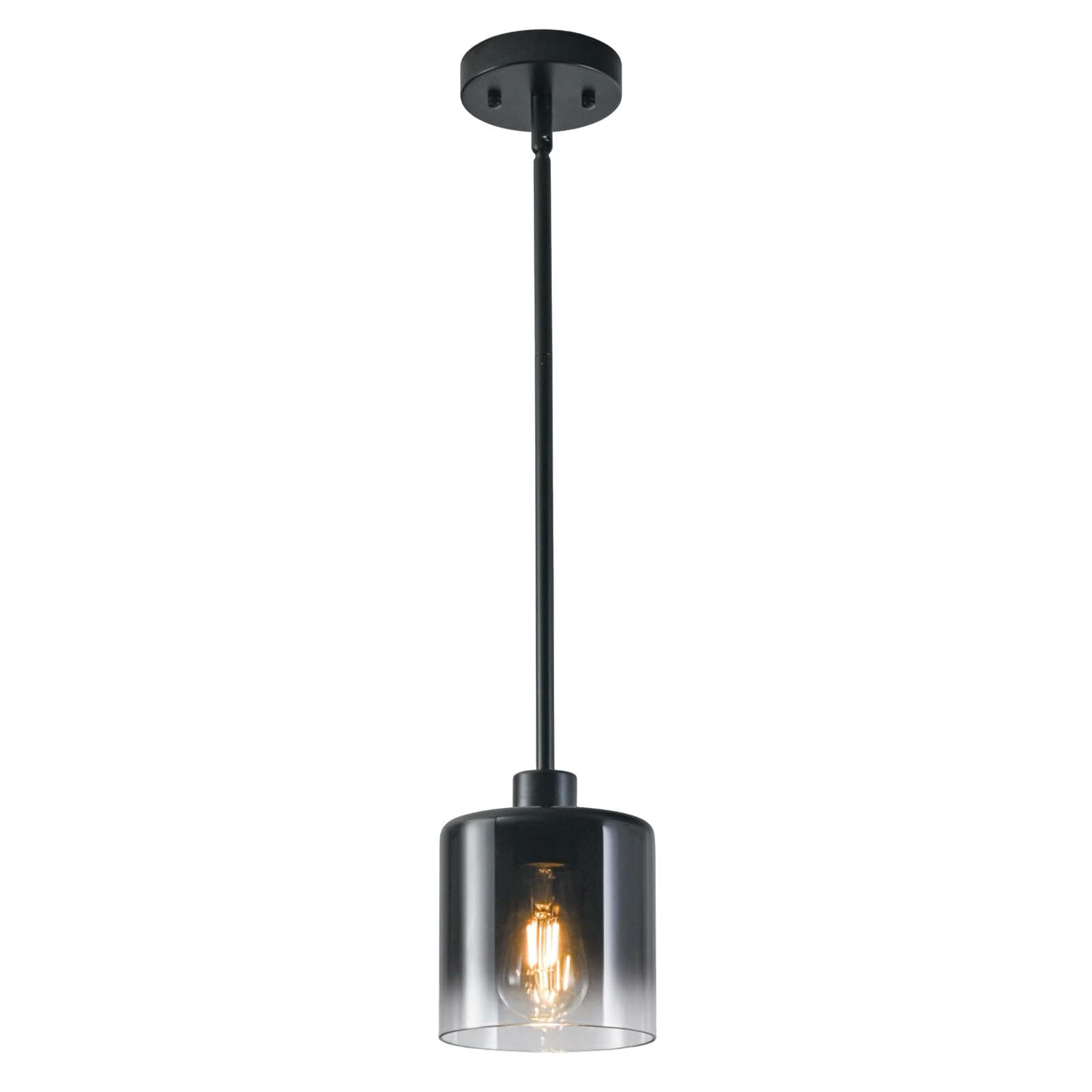 2-Pack Black Pendant Light Fixtures, Adjustable Modern Pendant Lights for Kitchen Island, Industrial Glass Pendant Lights for Dining Table Hallway Bedroom Living Room