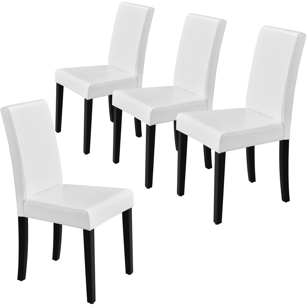 Yaheetech Dining Chairs Set of 4 Fabric Parson Upholstered Kitchen Chairs with Padded Seat and Solid Wood Legs for Dining Room/Restaurant, Armless Design, Dark Grey