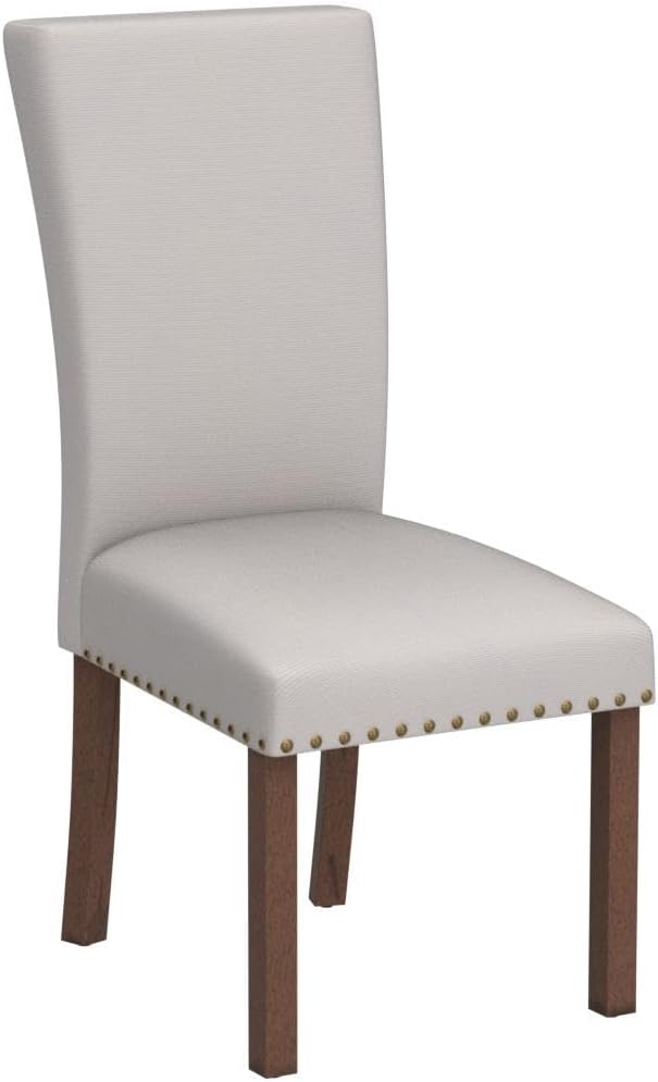 COLAMY Upholstered Fabric Dining Chairs Set of 6, High Back Padded Chairs w/Nailed Trim & Solid Wood Legs, Classic Parsons Chairs Side Chair for Home/Kitchen/Living Room-Beige (A420-BEIGE-6pcs)