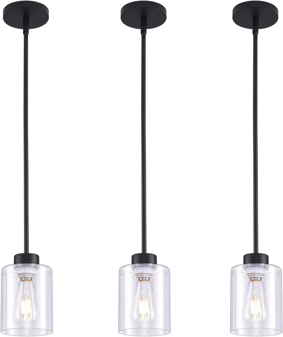 Modern Black Farmhouse Pendant Light with Glass Shade,Industrial Pendant Lighting, Adjustable Hanging Light Fixtures, Farmhouse Pendant Lighting