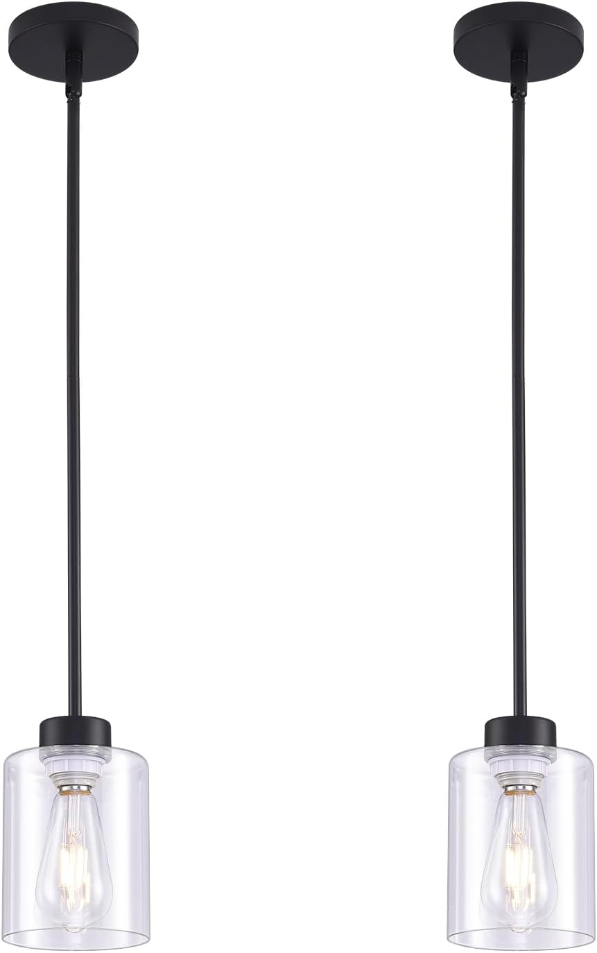 Modern Black Farmhouse Pendant Light with Glass Shade,Industrial Pendant Lighting, Adjustable Hanging Light Fixtures, Farmhouse Pendant Lighting