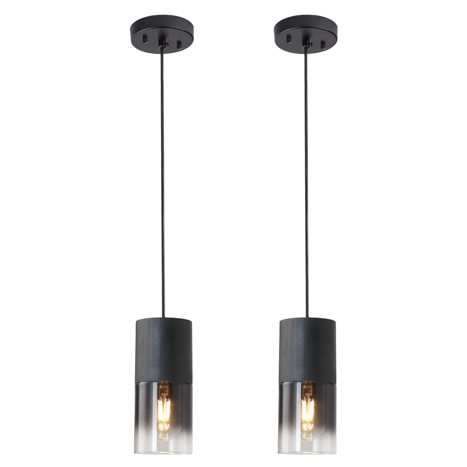 3-Pack Black Pendant Light Fixtures, Adjustable Modern Pendant Lights for Kitchen Island, Industrial Glass Pendant Lights for Dining Table Hallway Bedroom Living Room
