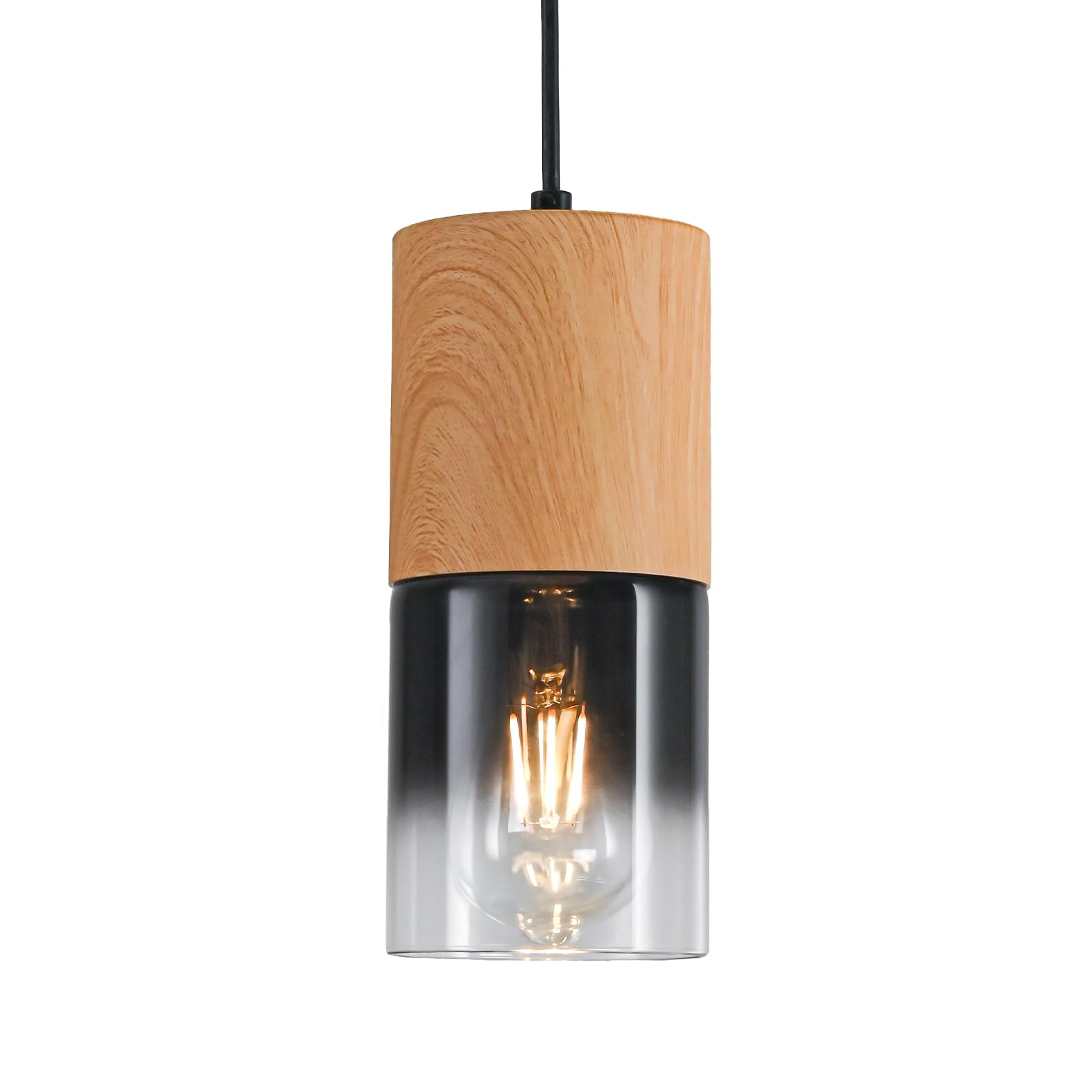 2-Pack Black Pendant Light Fixtures, Adjustable Modern Pendant Lights for Kitchen Island, Industrial Glass Pendant Lights for Dining Table Hallway Bedroom Living Room