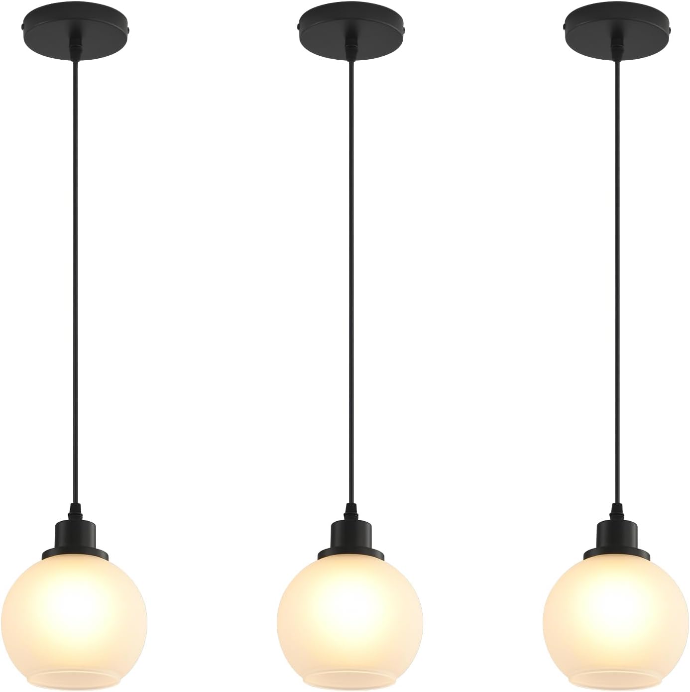 Modern Black Farmhouse Pendant Light with Glass Shade,Industrial Pendant Lighting, Adjustable Hanging Light Fixtures, Farmhouse Pendant Lighting