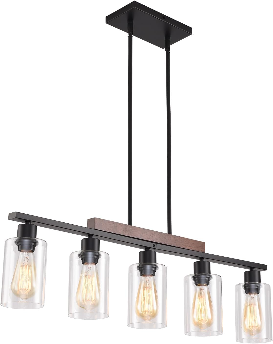 Modern Black Farmhouse Pendant Light with Glass Shade,Industrial Pendant Lighting, Adjustable Hanging Light Fixtures, Farmhouse Pendant Lighting