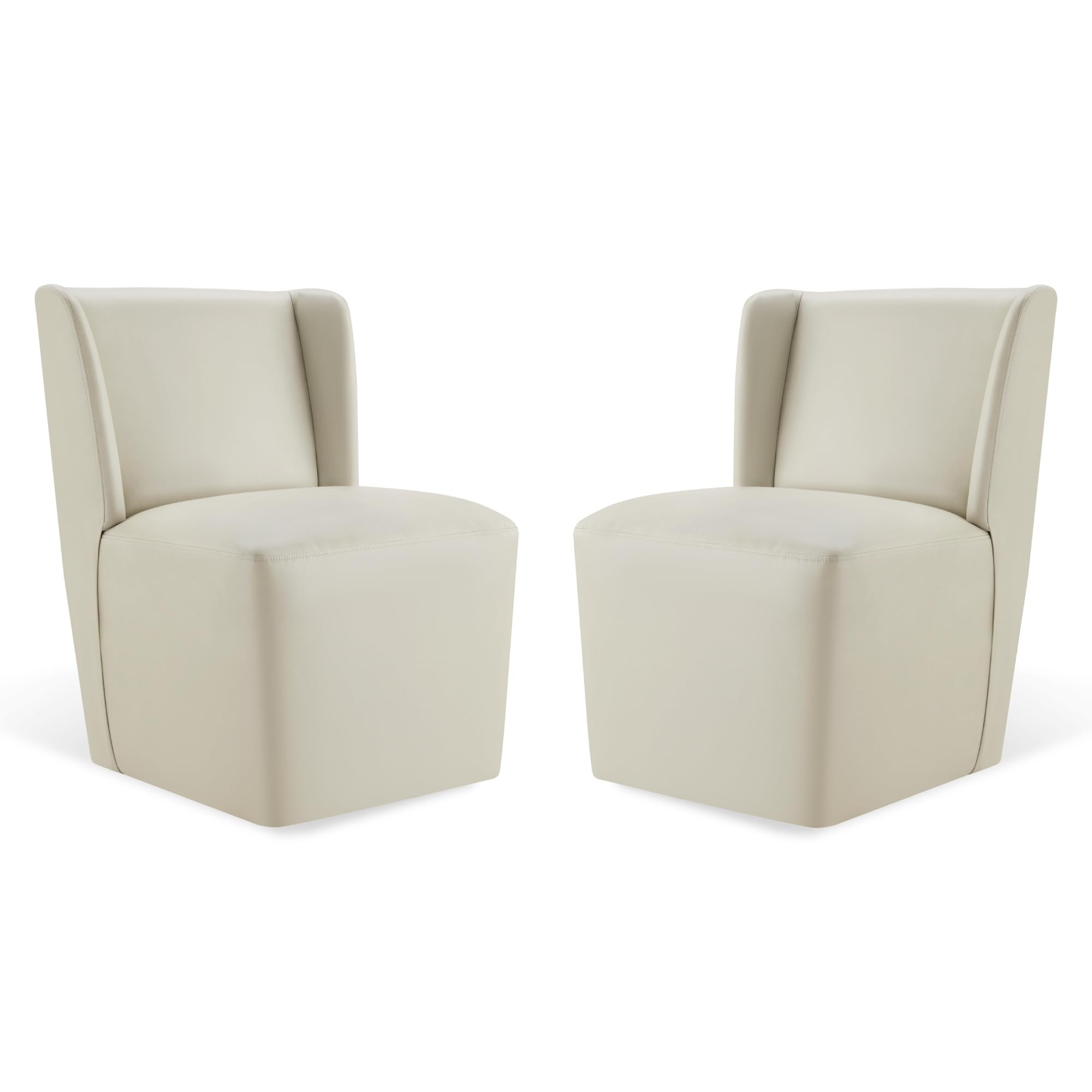 KISLOT Upholstered Dining Chairs Set of 4 with Casters, Wingback Modern Side Armless Deskchair with Rollers for Diningroom Bedroom Livingroom Reading Room, Cream Beige Fabric