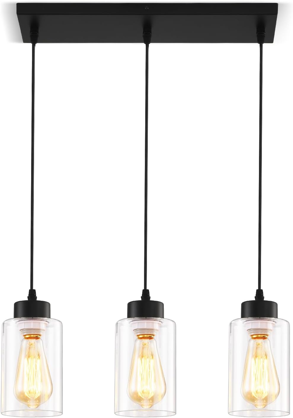 Modern Black Farmhouse Pendant Light with Glass Shade,Industrial Pendant Lighting, Adjustable Hanging Light Fixtures, Farmhouse Pendant Lighting