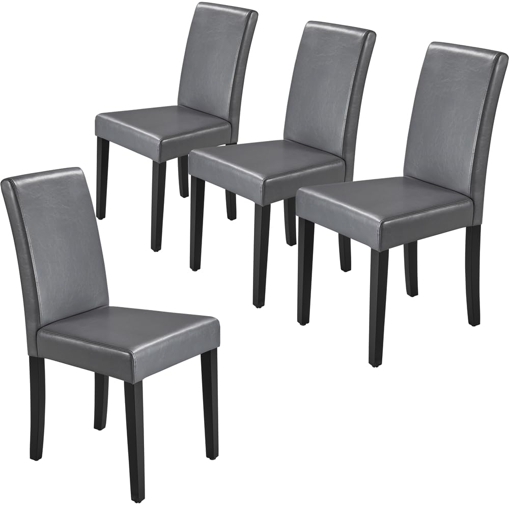 Yaheetech Dining Chairs Set of 4 Fabric Parson Upholstered Kitchen Chairs with Padded Seat and Solid Wood Legs for Dining Room/Restaurant, Armless Design, Dark Grey