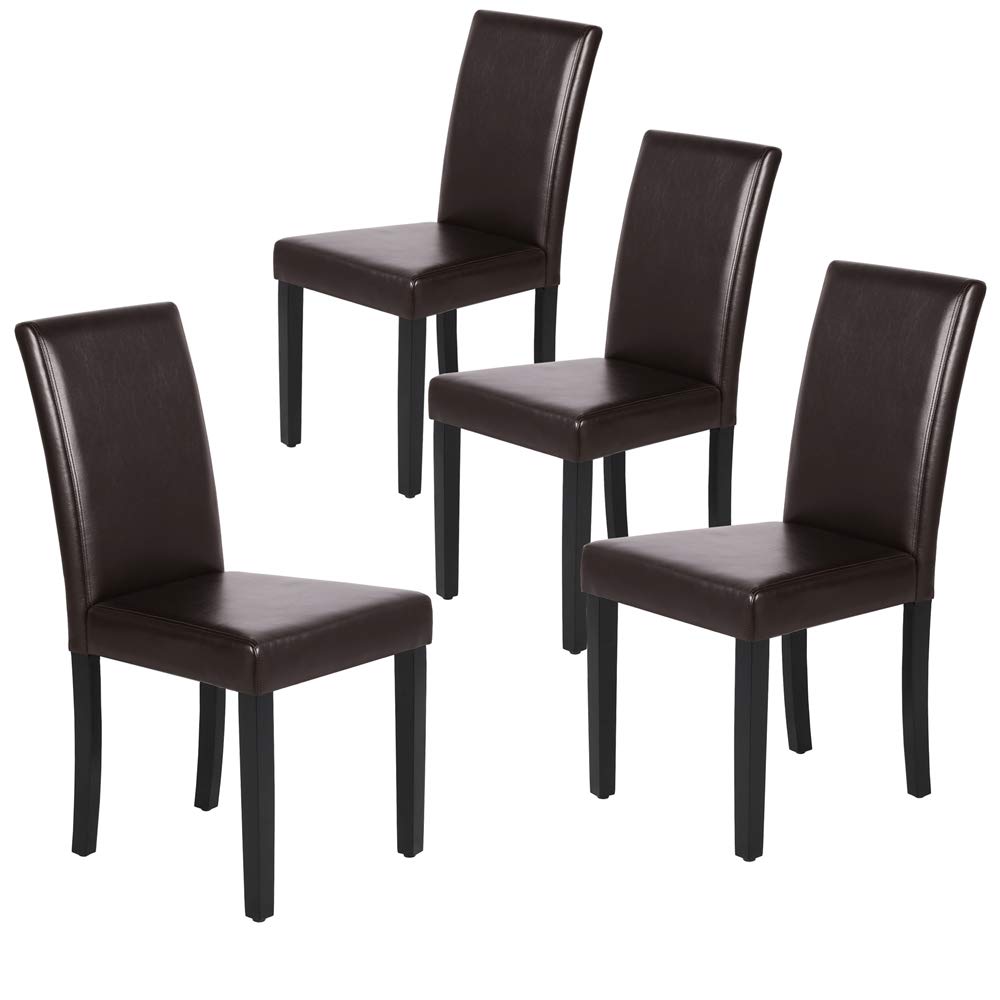 Yaheetech Dining Chairs Set of 4 Fabric Parson Upholstered Kitchen Chairs with Padded Seat and Solid Wood Legs for Dining Room/Restaurant, Armless Design, Dark Grey