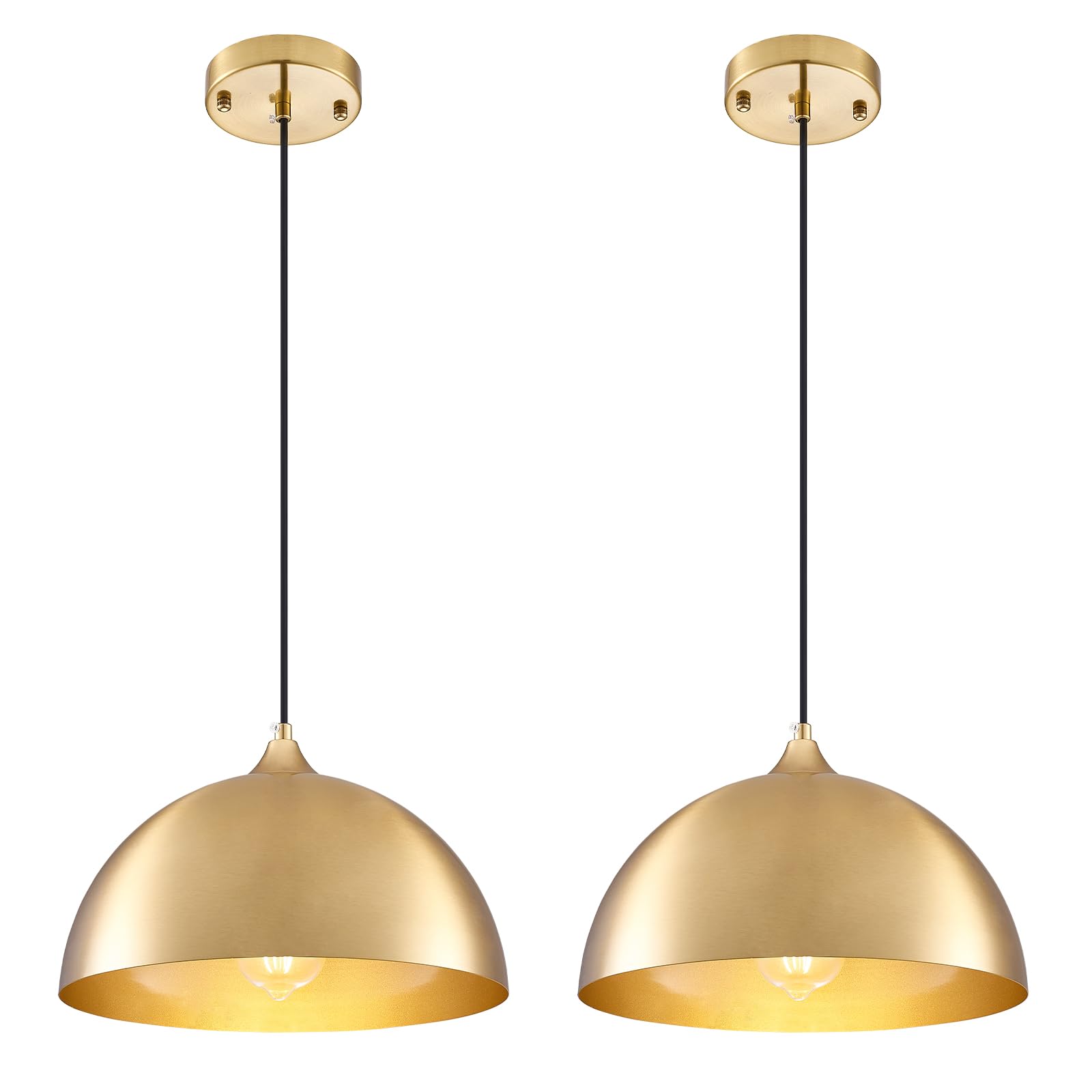Farmhouse Pendant Lighting for Kitchen Island,Black and Gold Dome Pendant Light Fixtures, Industrial Hanging Ceiling Light for Dining Room Foyer Cafe Kitchen Sink,2 Pack