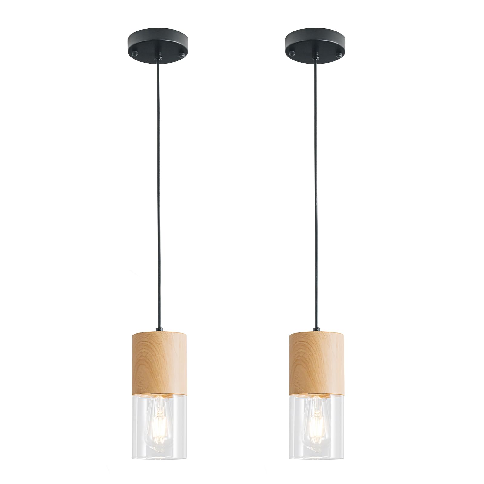 3-Pack Black Pendant Light Fixtures, Adjustable Modern Pendant Lights for Kitchen Island, Industrial Glass Pendant Lights for Dining Table Hallway Bedroom Living Room
