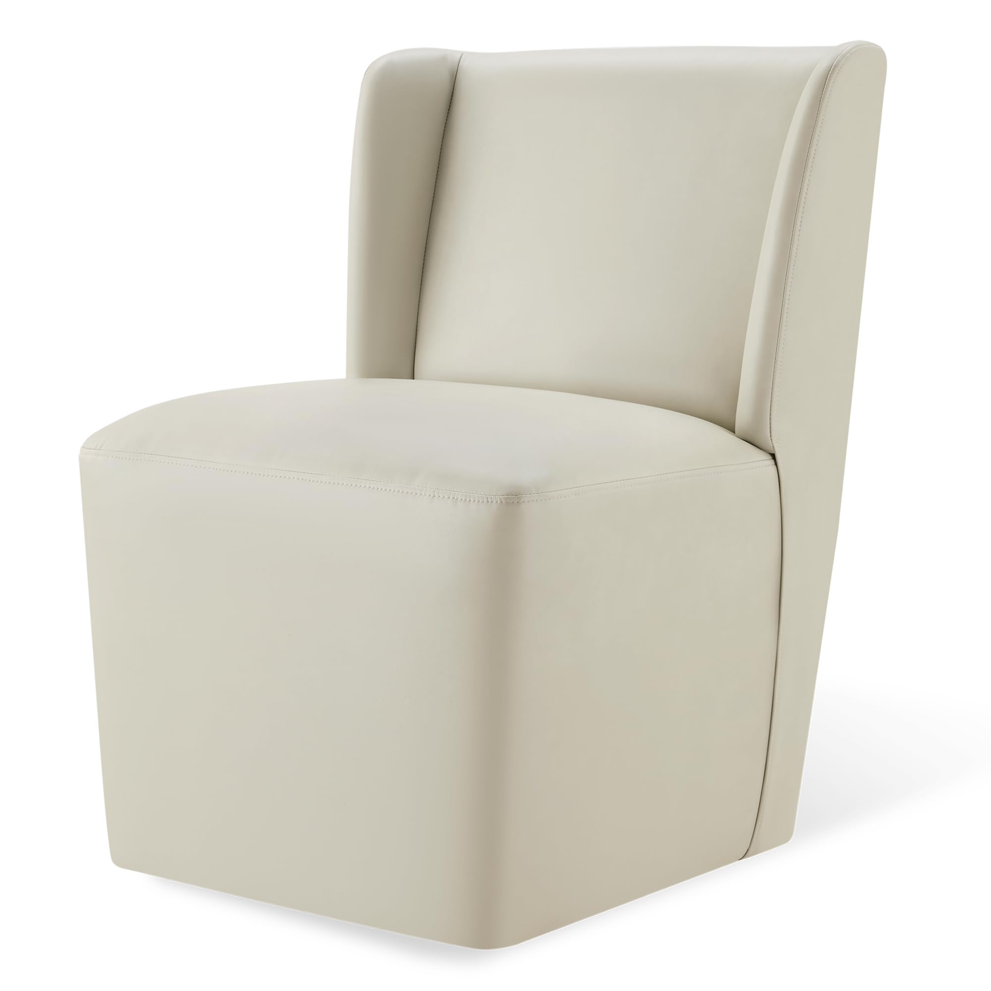KISLOT Upholstered Dining Chairs Set of 4 with Casters, Wingback Modern Side Armless Deskchair with Rollers for Diningroom Bedroom Livingroom Reading Room, Cream Beige Fabric