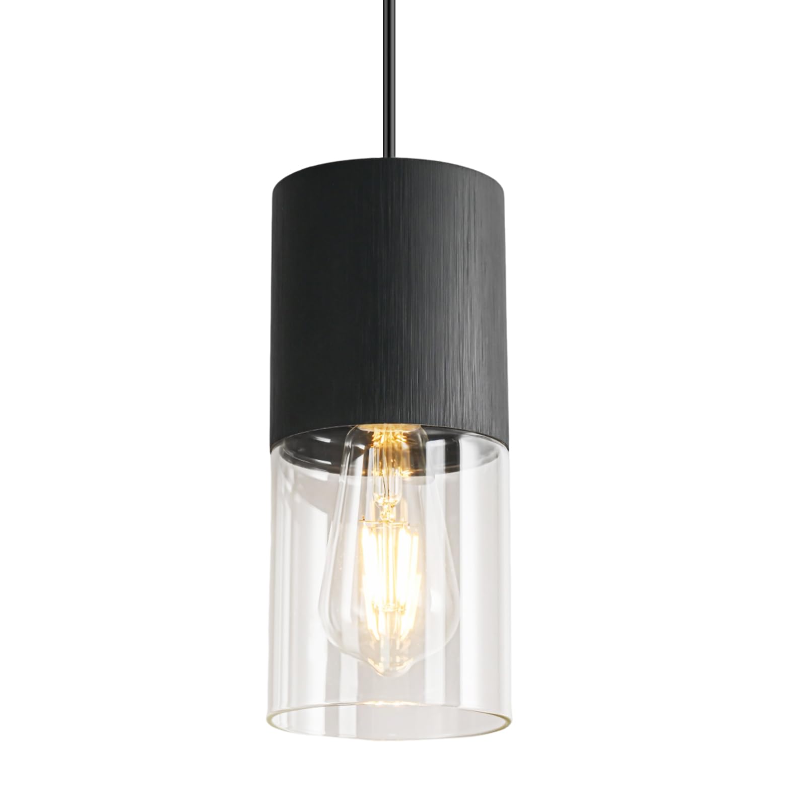 2-Pack Black Pendant Light Fixtures, Adjustable Modern Pendant Lights for Kitchen Island, Industrial Glass Pendant Lights for Dining Table Hallway Bedroom Living Room