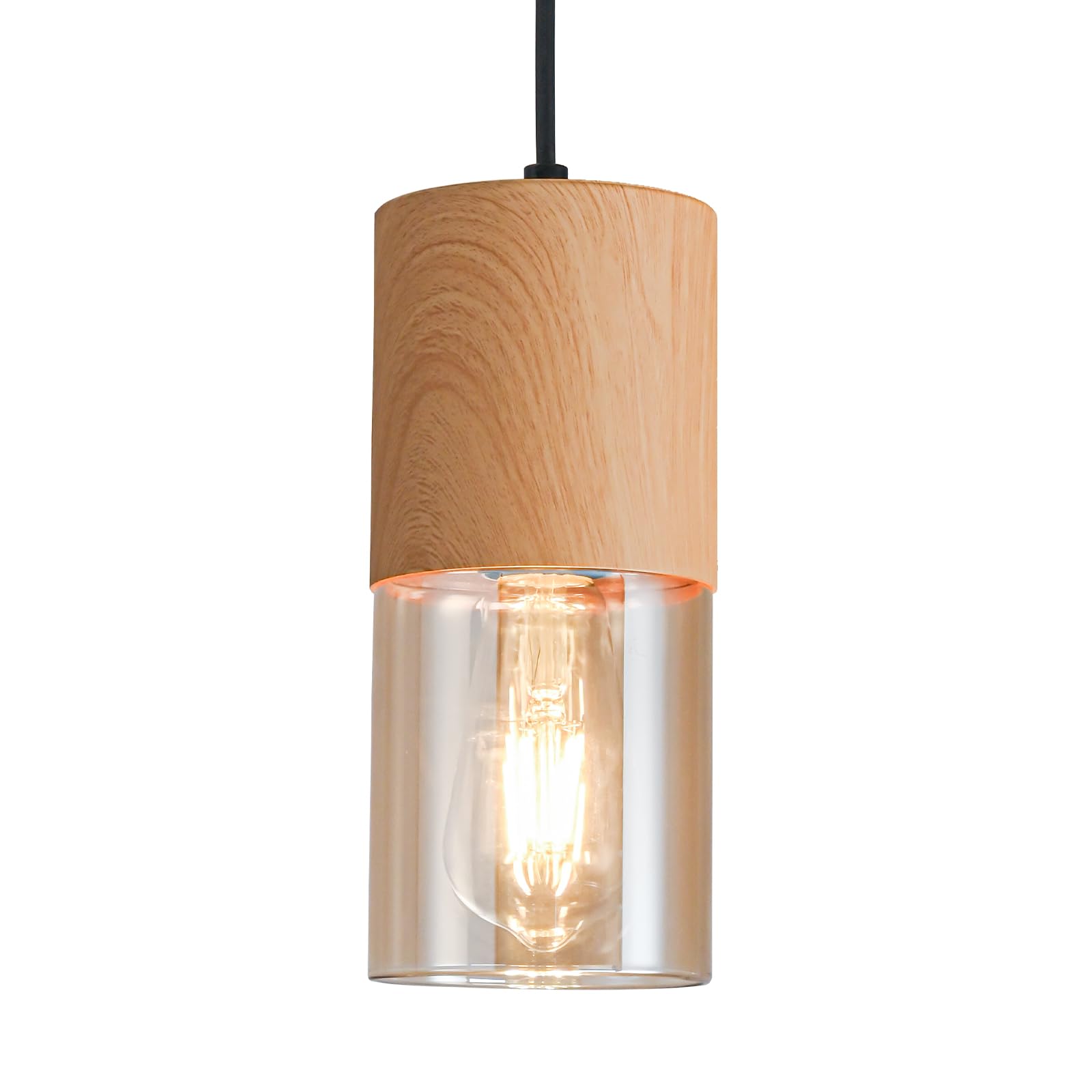 3-Pack Black Pendant Light Fixtures, Adjustable Modern Pendant Lights for Kitchen Island, Industrial Glass Pendant Lights for Dining Table Hallway Bedroom Living Room