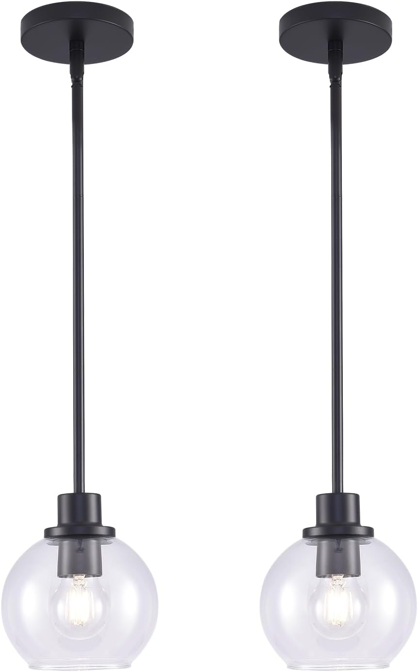Modern Black Farmhouse Pendant Light with Glass Shade,Industrial Pendant Lighting, Adjustable Hanging Light Fixtures, Farmhouse Pendant Lighting