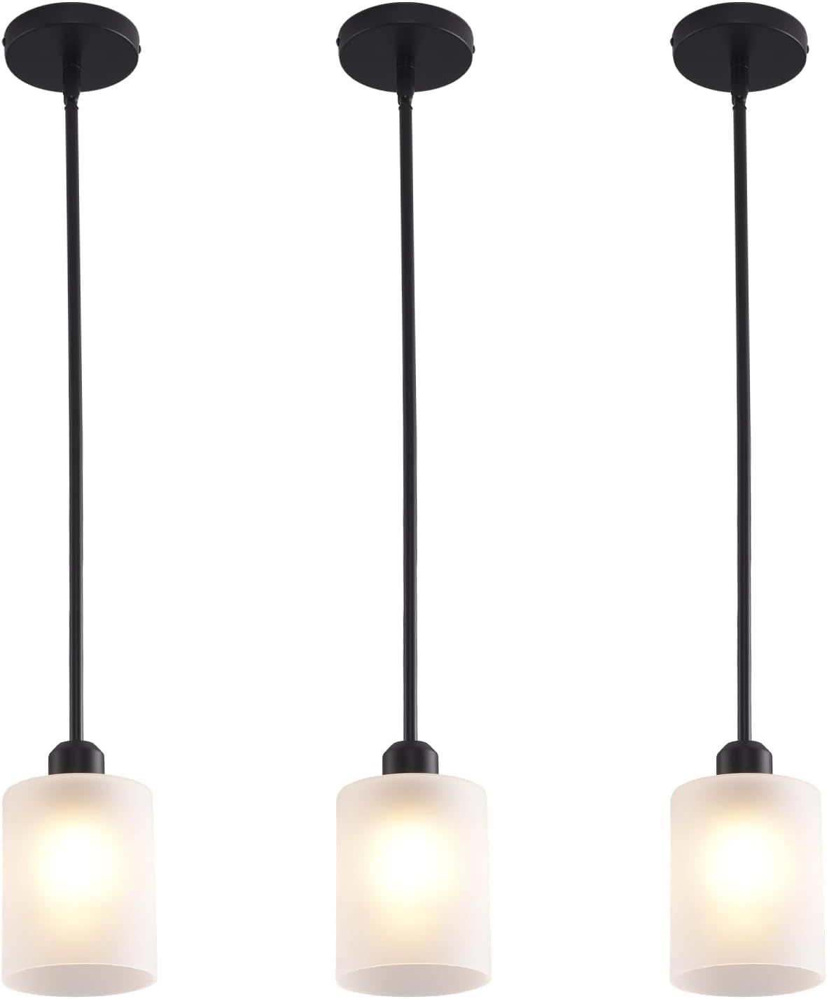 3 Pack Pendant Light Kitchen Island Pendant Lighting, Glass Hanging Light with Spiral Cage Clear Glass Shade, Black Modern Indoor Hanging Lamp
