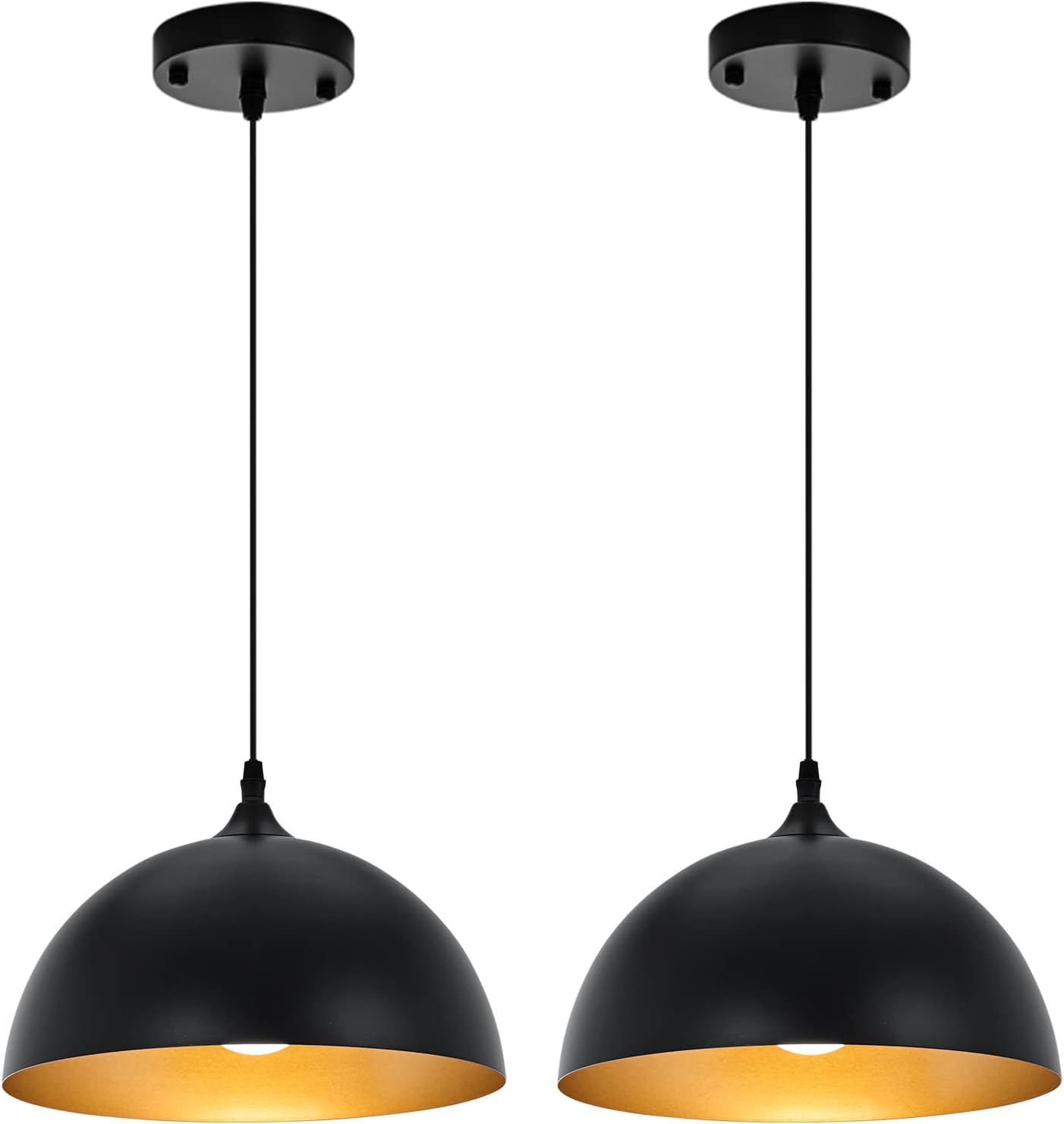Farmhouse Pendant Lighting for Kitchen Island,Black and Gold Dome Pendant Light Fixtures, Industrial Hanging Ceiling Light for Dining Room Foyer Cafe Kitchen Sink,2 Pack