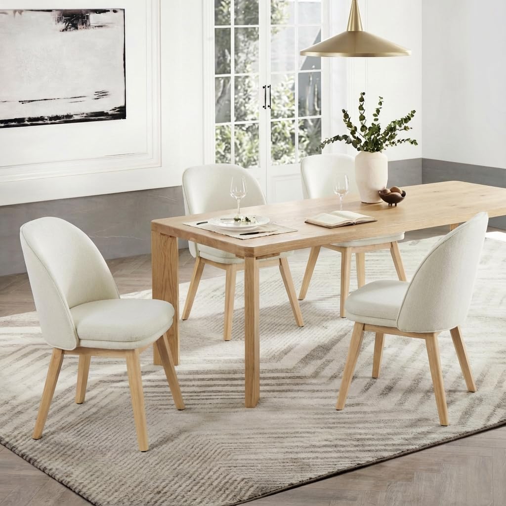 KISLOT Upholstered Dining Chairs Modern Sidechair Performance Fabric High Back Armlesschair for Diningroom Kitchen,Linen,Set of 4(2 Box)