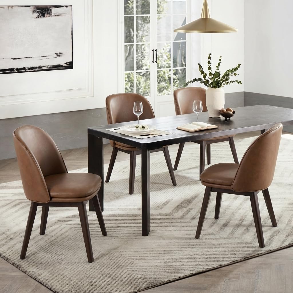KISLOT Upholstered Dining Chairs Modern Sidechair Performance Fabric High Back Armlesschair for Diningroom Kitchen,Linen,Set of 4(2 Box)