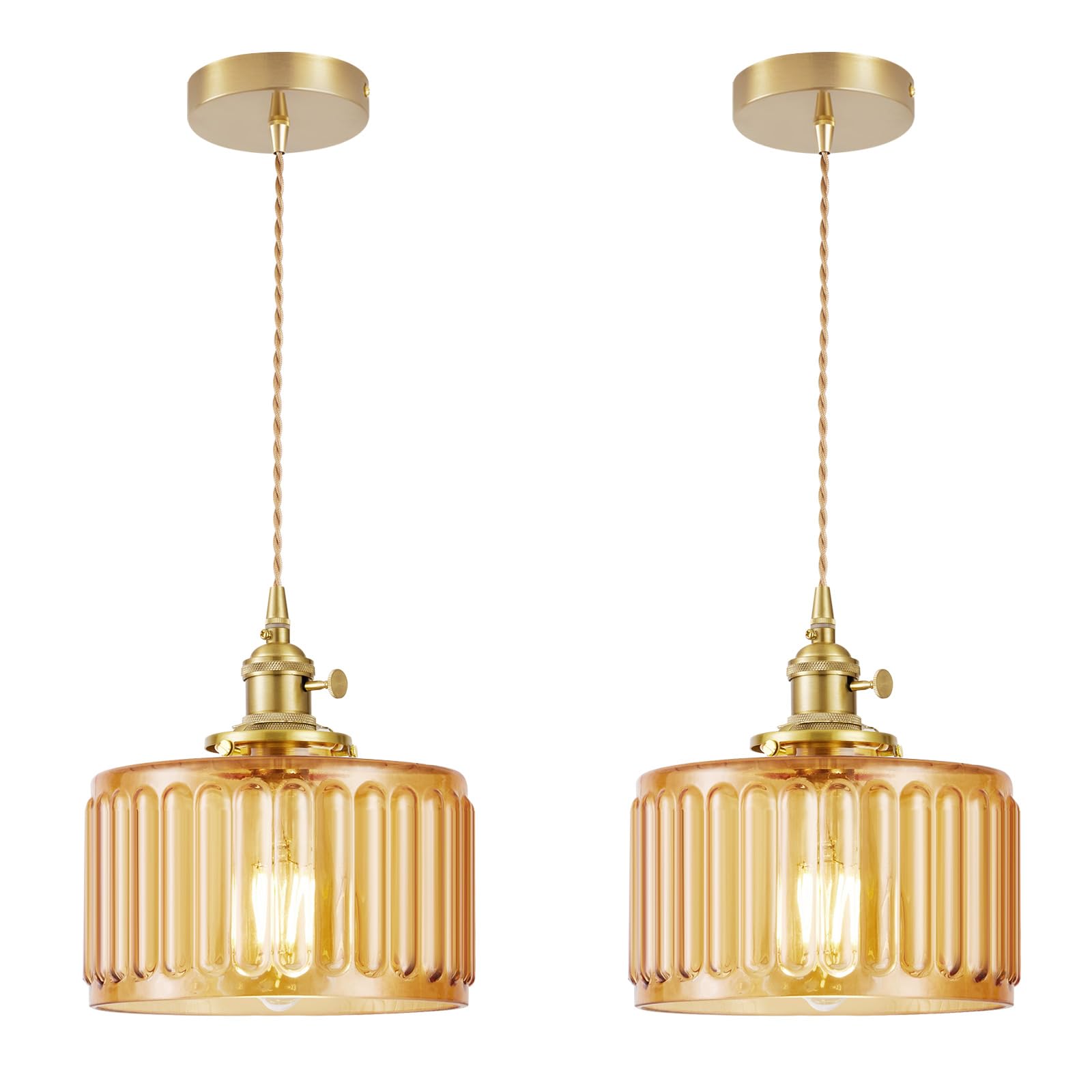 WimiSom Industrial Pendant Lighting, Modern Clear Glass Shade Farmhouse Adjustable Hanging Light Fixtures for Kitchen Island Living Room Bedroom Hallway, 3-Pack