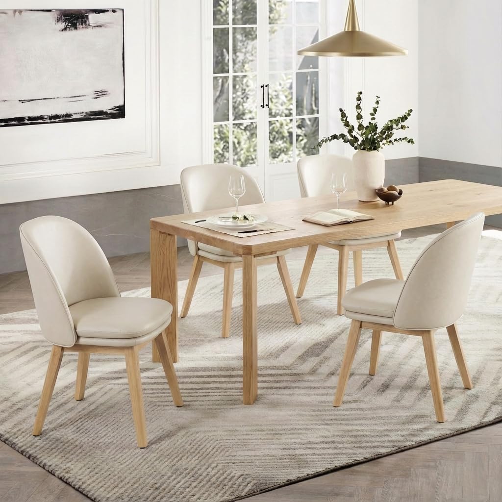 KISLOT Upholstered Dining Chairs Modern Sidechair Performance Fabric High Back Armlesschair for Diningroom Kitchen,Linen,Set of 4(2 Box)