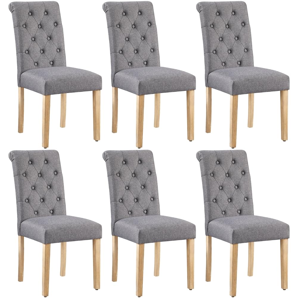 Yaheetech Dining Chairs Set of 6 Fabric Upholstered Dining Room Chairs with Button Tufted High Back and Solid Wood Legs for Kitchen/Living Room/Restaurant, Modern Style, Dark Gray