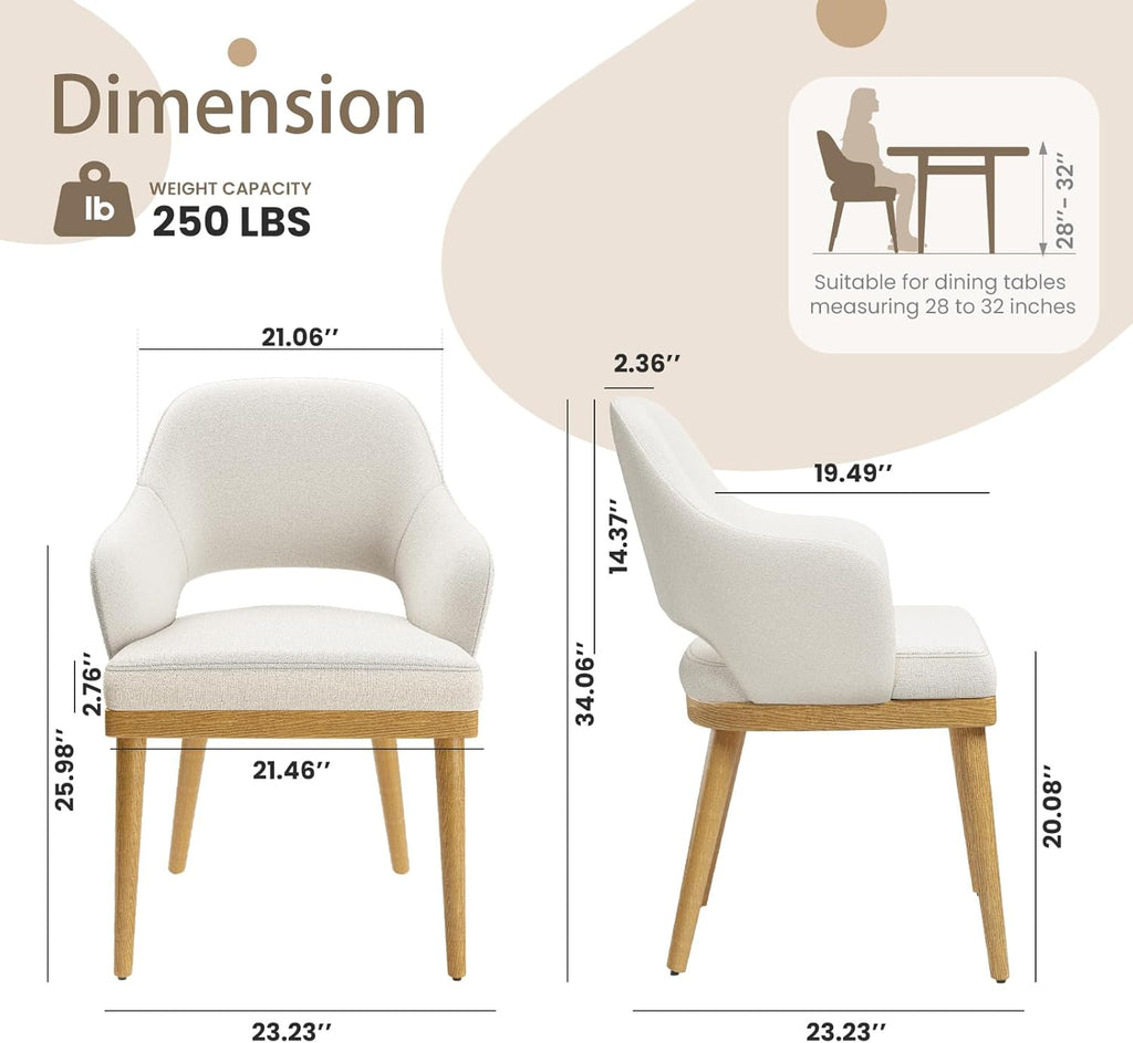 MALOL Wooden Dining Chairs Set of 2, Modern Fabric Upholstered Dining Room Chair, Kitchen Side Chairs, Farmhouse Dinner Chair with Open Back for Kitchen, Beige