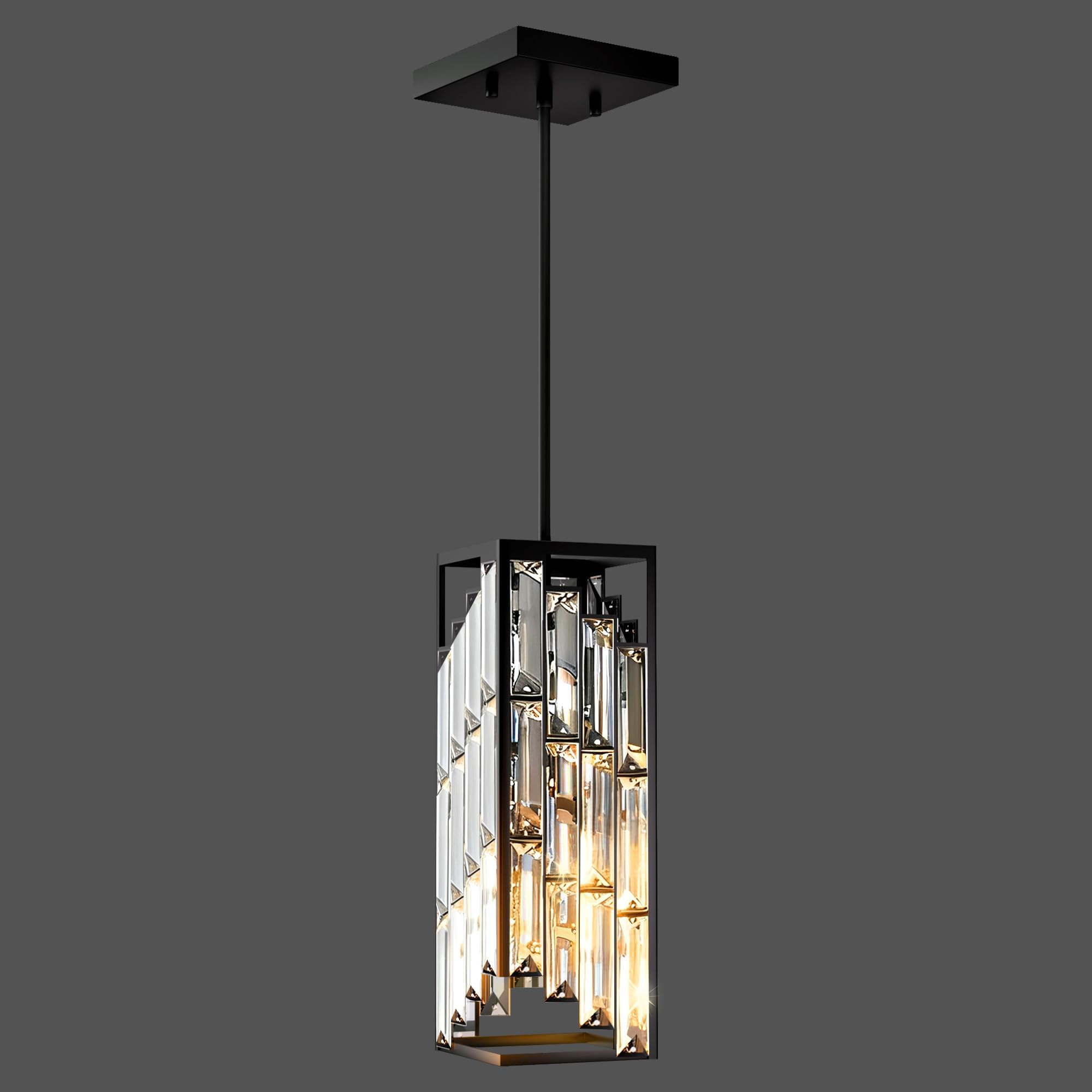 Black Pendant Lights Kitchen Island 3 Pack, Mini Crystal Chandeliers, Modern Pendant Lights Ceiling Lighting Fixtures for Kitchen Island, Dinning Room, Bedroom