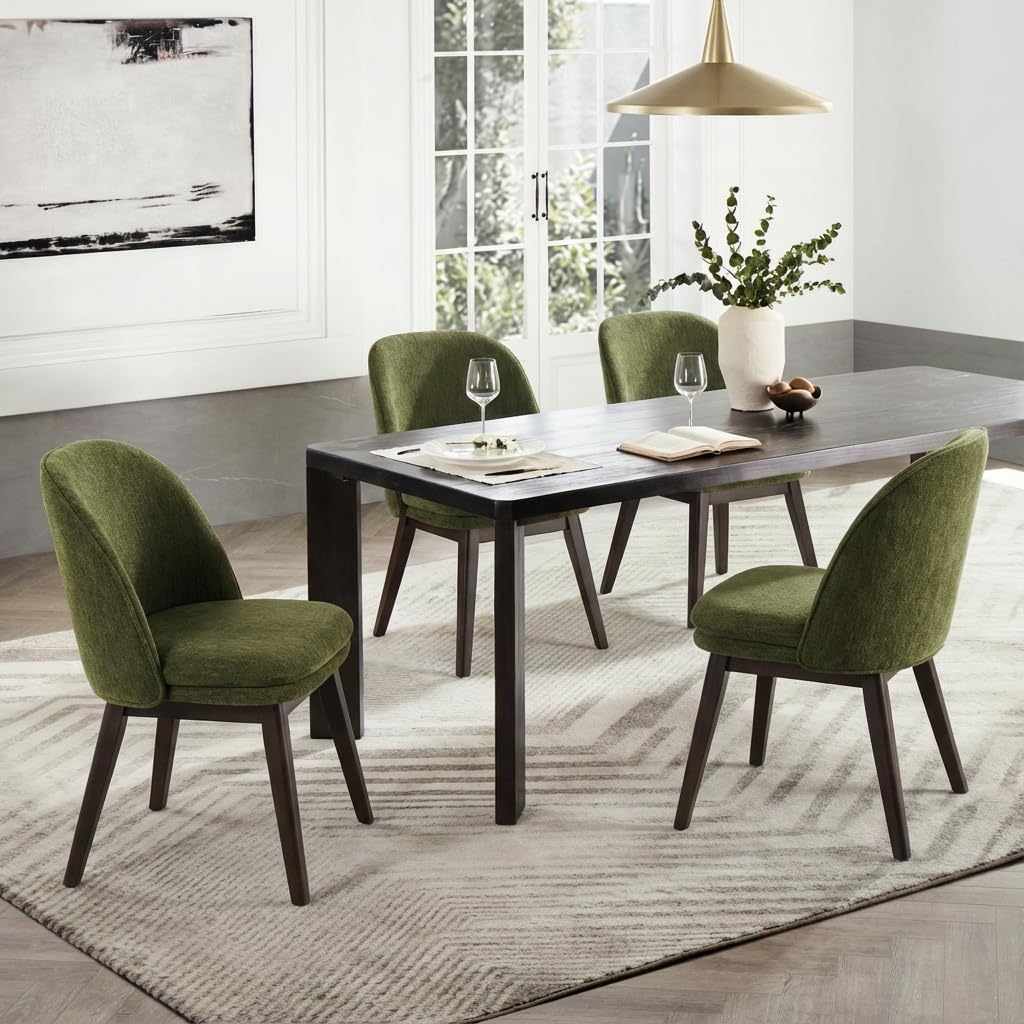 KISLOT Upholstered Dining Chairs Modern Sidechair Performance Fabric High Back Armlesschair for Diningroom Kitchen,Linen,Set of 4(2 Box)