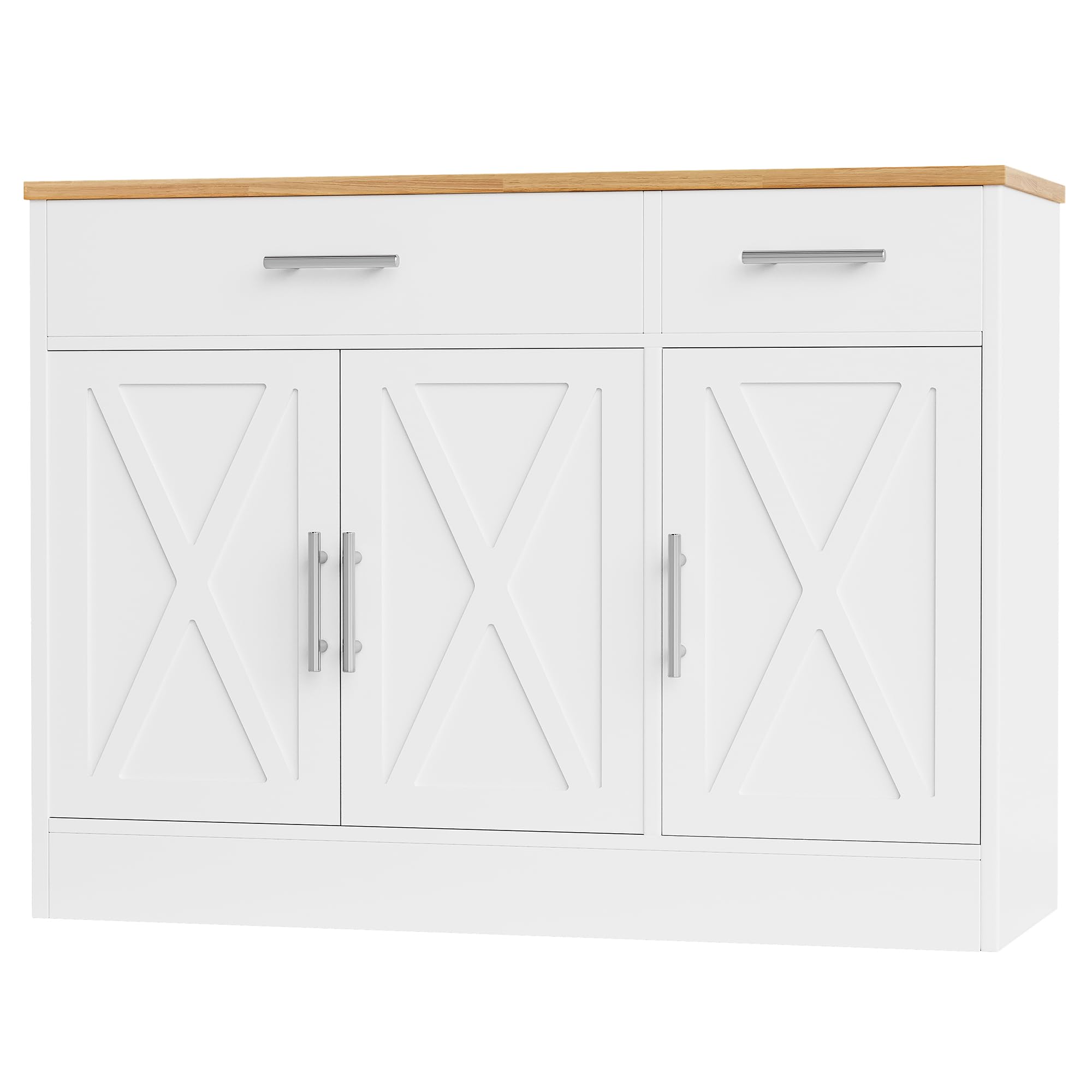 Shintenchi Modern Farmhouse Sideboard Buffet Cabinet with Storage with 3 Doors,42" Barn Doors Buffet Cabinet with Storage, Wood Coffee Bar Cabinets with Adjustable Shelf for Kitchen Living Room,White