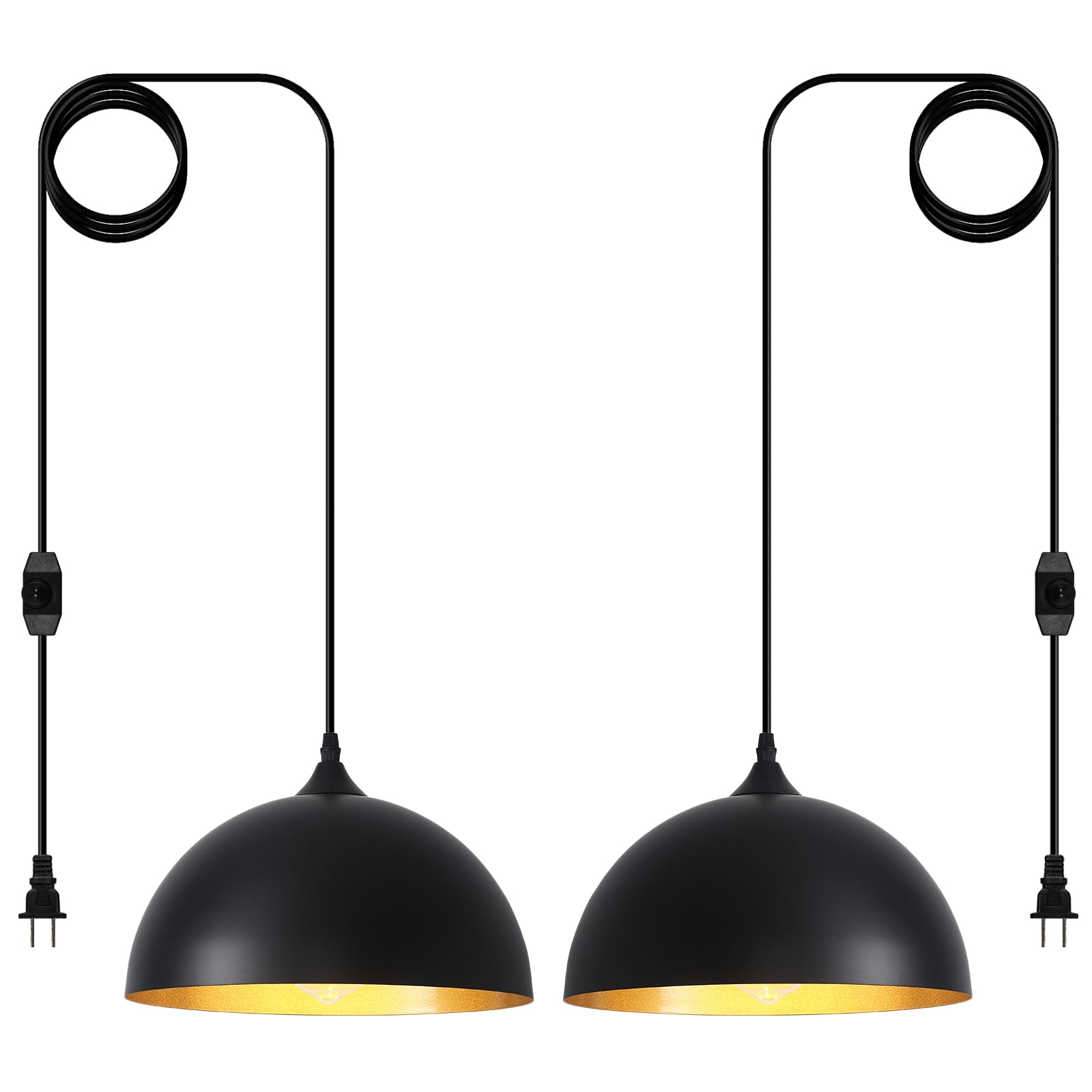 Farmhouse Pendant Lighting for Kitchen Island,Black and Gold Dome Pendant Light Fixtures, Industrial Hanging Ceiling Light for Dining Room Foyer Cafe Kitchen Sink,2 Pack