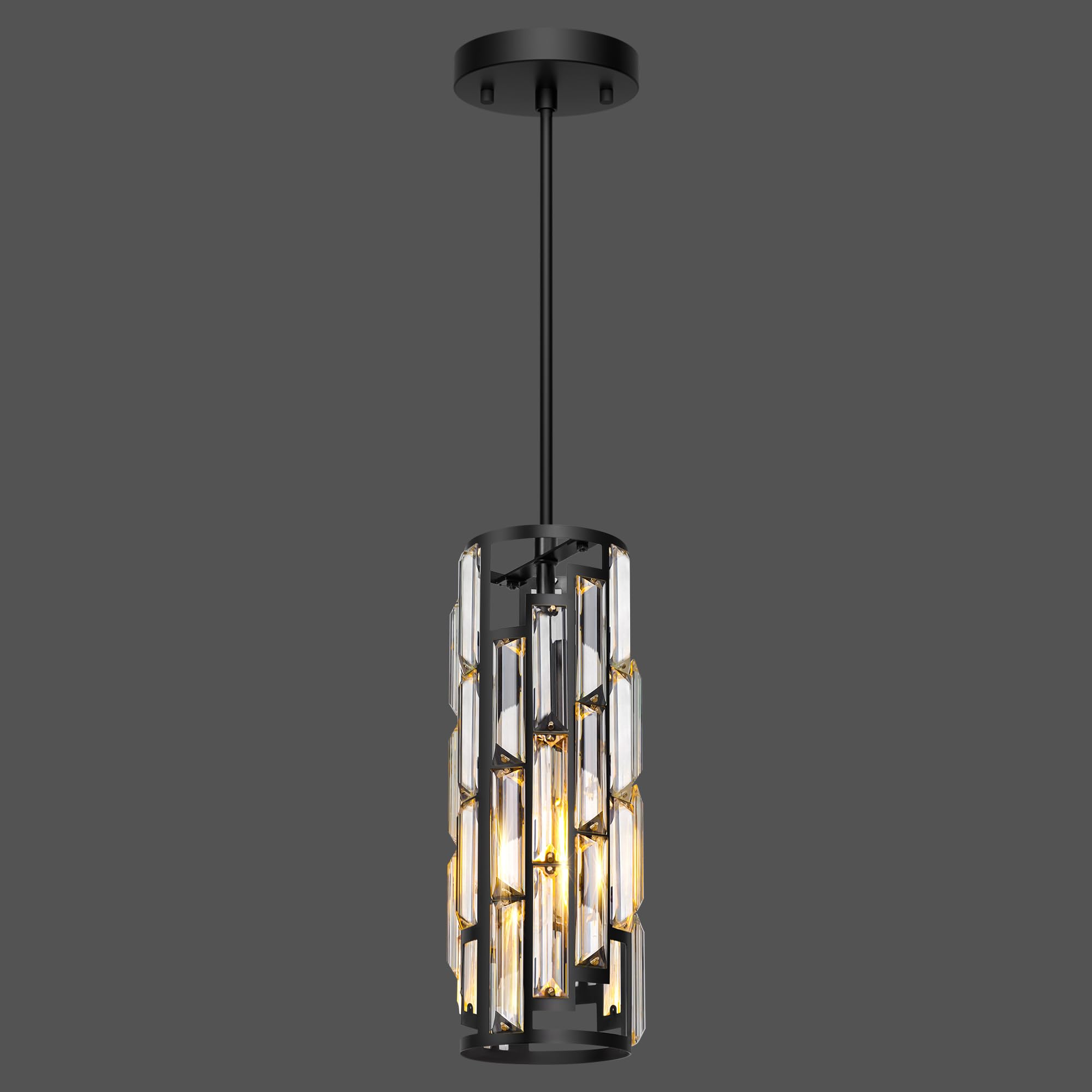 Black Pendant Lights Kitchen Island 3 Pack, Mini Crystal Chandeliers, Modern Pendant Lights Ceiling Lighting Fixtures for Kitchen Island, Dinning Room, Bedroom