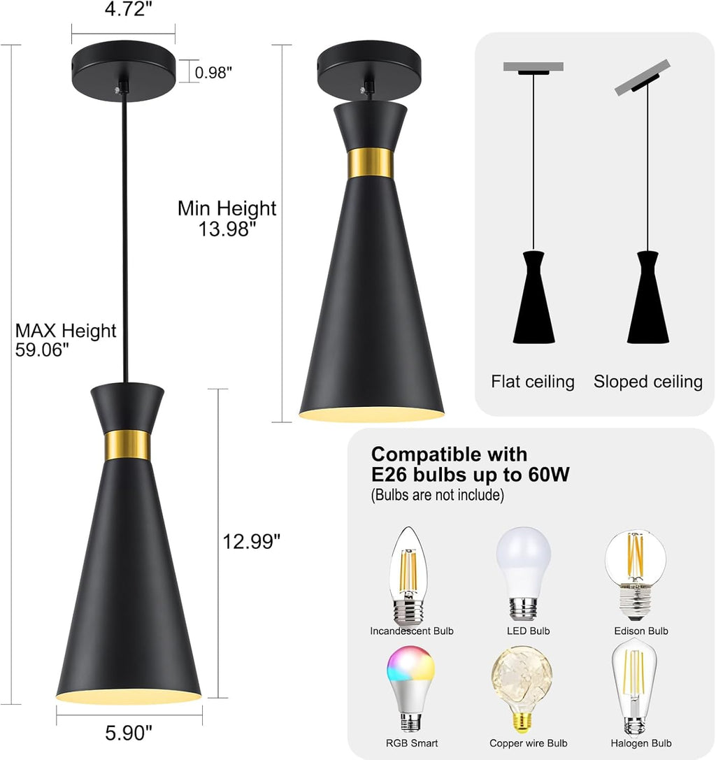 2026 New Pendant Lights Kitchen Island 3 Pack Black Gold, 5.9" Mini Modern Island Lights for Kitchen Pendant Light fixtures Adjustable Hanging Small Farmhouse Kitchen Island Lighting for Sink Bar