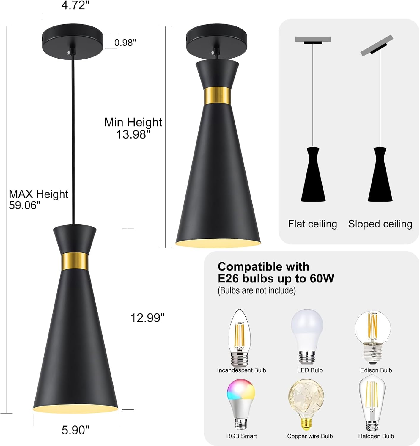 2026 New Pendant Lights Kitchen Island 3 Pack Black Gold, 5.9" Mini Modern Island Lights for Kitchen Pendant Light fixtures Adjustable Hanging Small Farmhouse Kitchen Island Lighting for Sink Bar