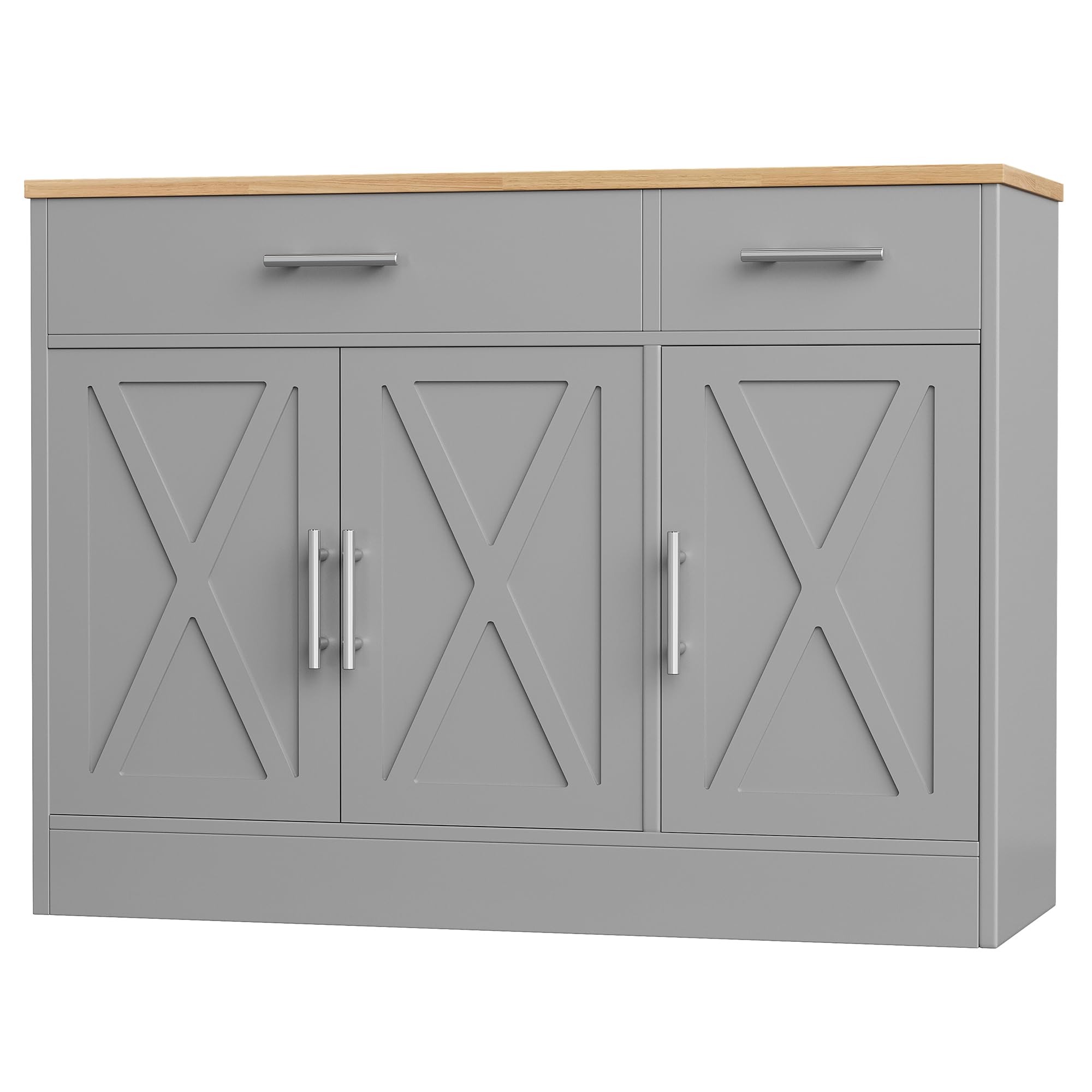 Shintenchi Modern Farmhouse Sideboard Buffet Cabinet with Storage with 3 Doors,42" Barn Doors Buffet Cabinet with Storage, Wood Coffee Bar Cabinets with Adjustable Shelf for Kitchen Living Room,White