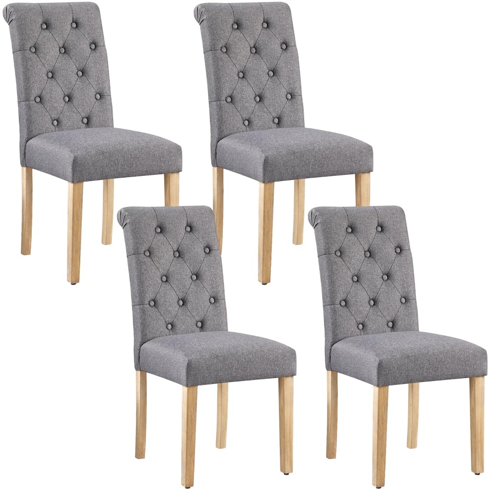 Yaheetech Dining Chairs Set of 6 Fabric Upholstered Dining Room Chairs with Button Tufted High Back and Solid Wood Legs for Kitchen/Living Room/Restaurant, Modern Style, Dark Gray