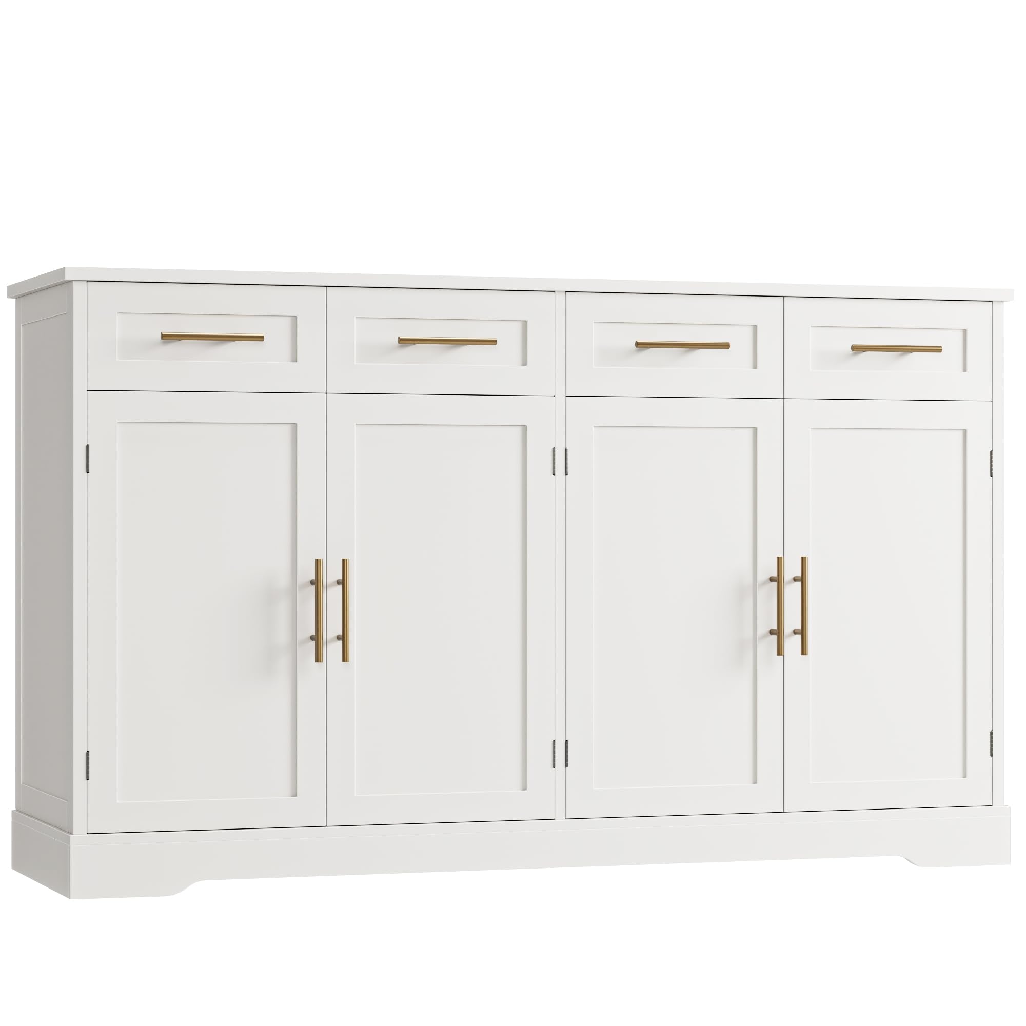 HOSTACK 60" Large Buffet Sideboard with Storage, 36" Tall Kitchen Buffet Storage Cabinet with 4 Drawer, Modern Coffee Bar Cabinet with Silver Handle, Long Sideboard Buffet Table for Kitchen, Black