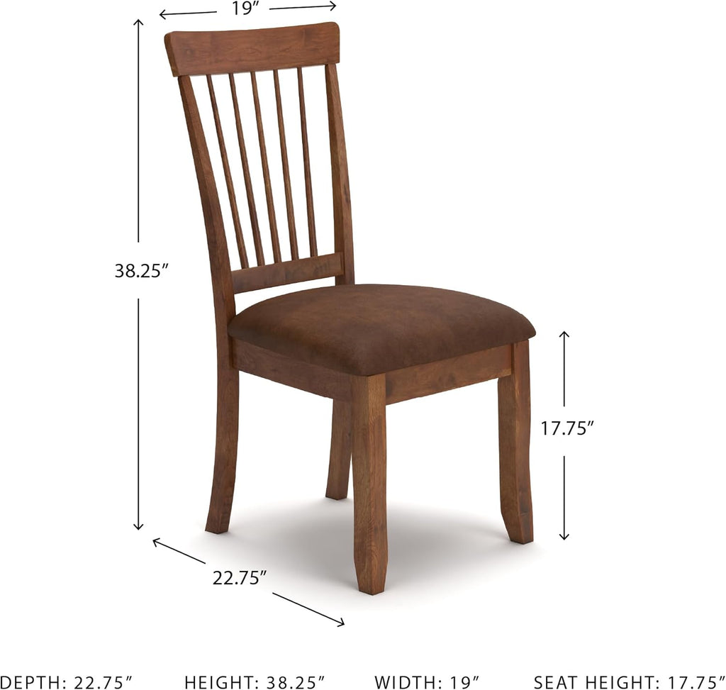 Signature Design by Ashley Berringer | Spindle Back 18" Dining Chairs (Set of 2) – Rustic Light Brown with Upholstered Cushioned Seat