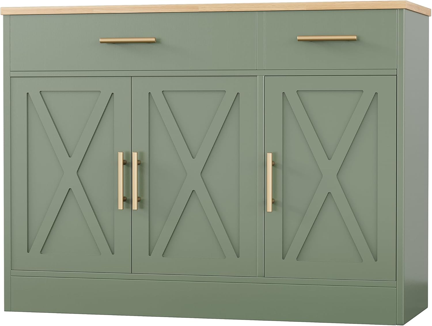 Shintenchi Modern Farmhouse Sideboard Buffet Cabinet with Storage with 3 Doors,42" Barn Doors Buffet Cabinet with Storage, Wood Coffee Bar Cabinets with Adjustable Shelf for Kitchen Living Room,Green