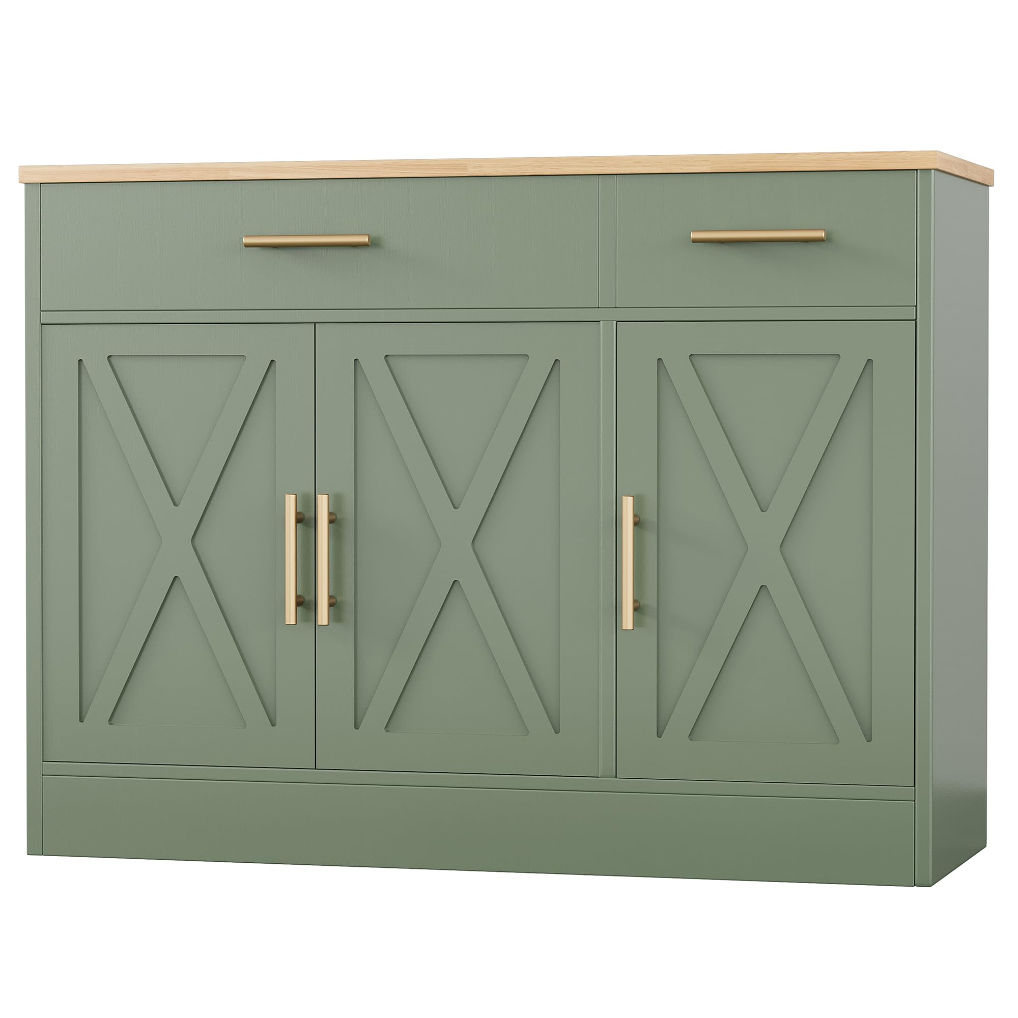Shintenchi Modern Farmhouse Sideboard Buffet Cabinet with Storage with 3 Doors,42" Barn Doors Buffet Cabinet with Storage, Wood Coffee Bar Cabinets with Adjustable Shelf for Kitchen Living Room,Green