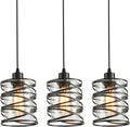 3 Pack Pendant Light Kitchen Island Pendant Lighting, Glass Hanging Light with Spiral Cage Clear Glass Shade, Black Modern Indoor Hanging Lamp