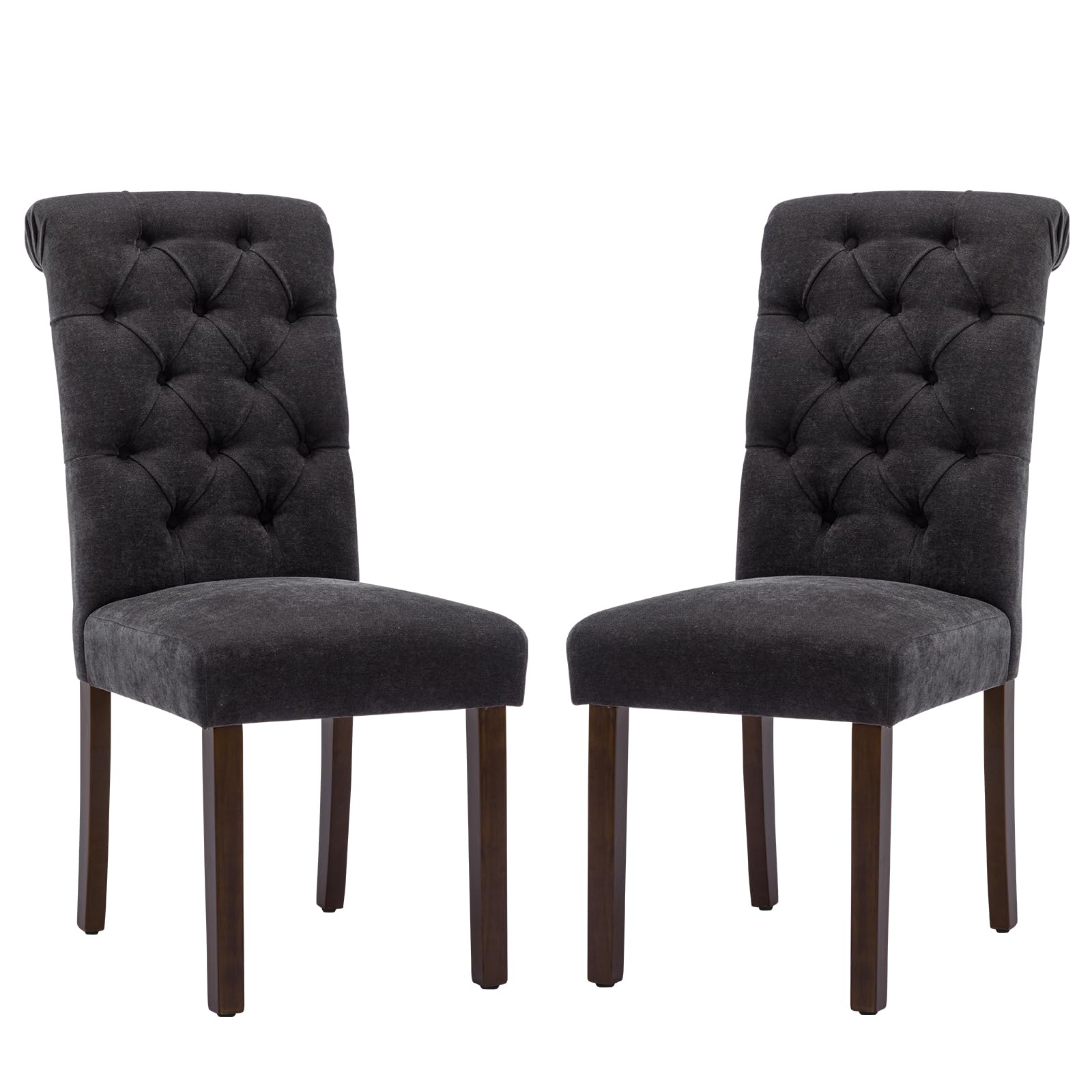 COLAMY Button Tufted Dining Chairs Set of 6, Parsons Upholstered Fabric Dining Room Chairs Kitchen Chairs with Wood Legs and Padded Seat, Taupe
