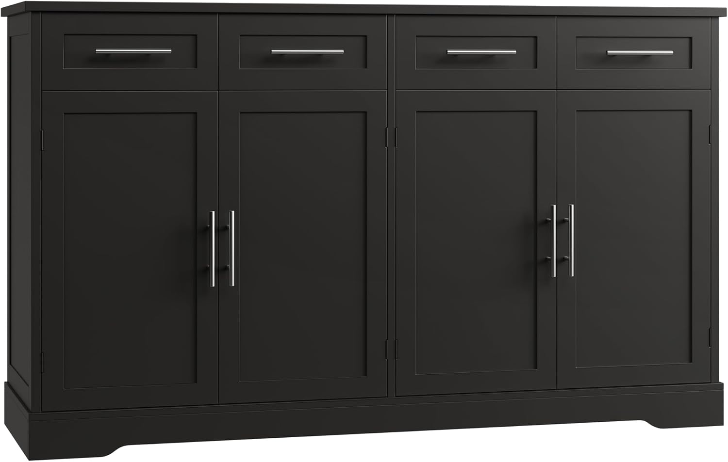 HOSTACK 60" Large Buffet Sideboard with Storage, 36" Tall Kitchen Buffet Storage Cabinet with 4 Drawer, Modern Coffee Bar Cabinet with Silver Handle, Long Sideboard Buffet Table for Kitchen, Black