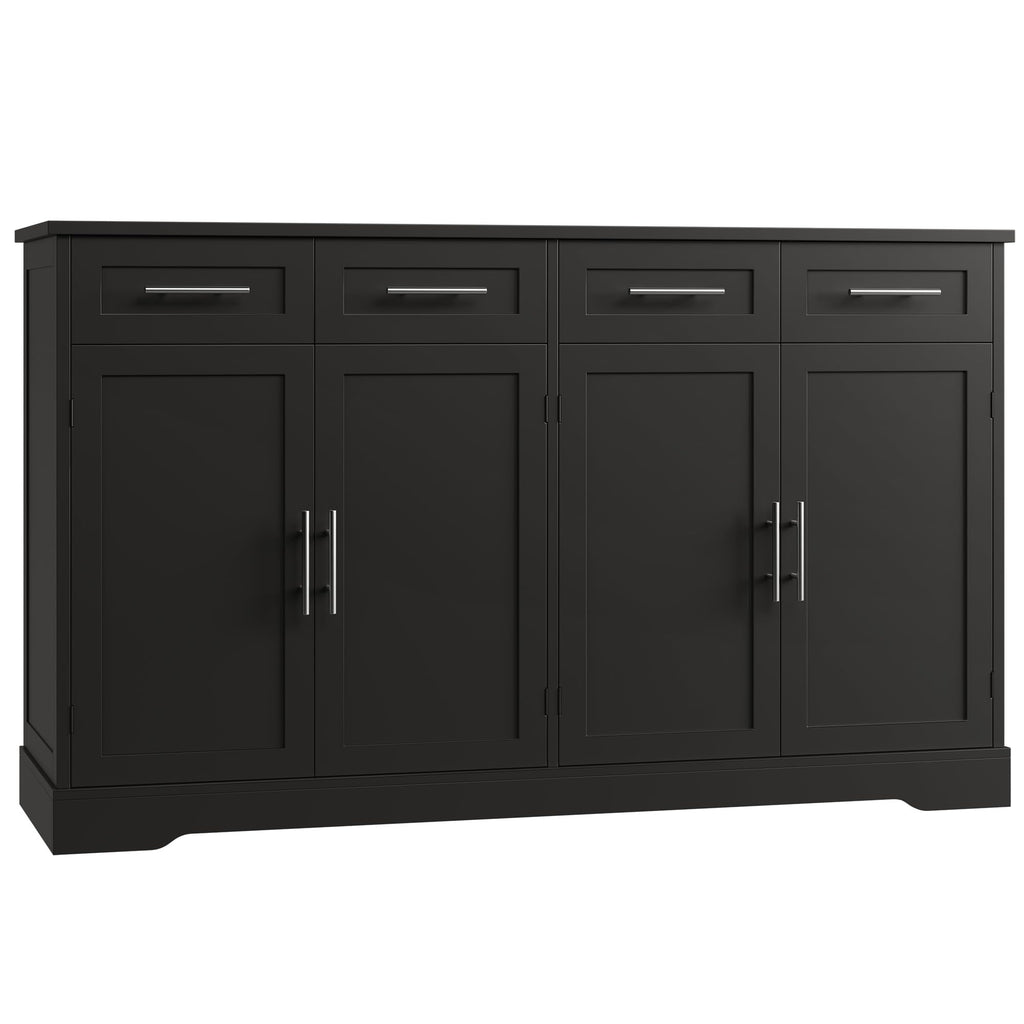 HOSTACK 60" Large Buffet Sideboard with Storage, 36" Tall Kitchen Buffet Storage Cabinet with 4 Drawer, Modern Coffee Bar Cabinet with Silver Handle, Long Sideboard Buffet Table for Kitchen, Black