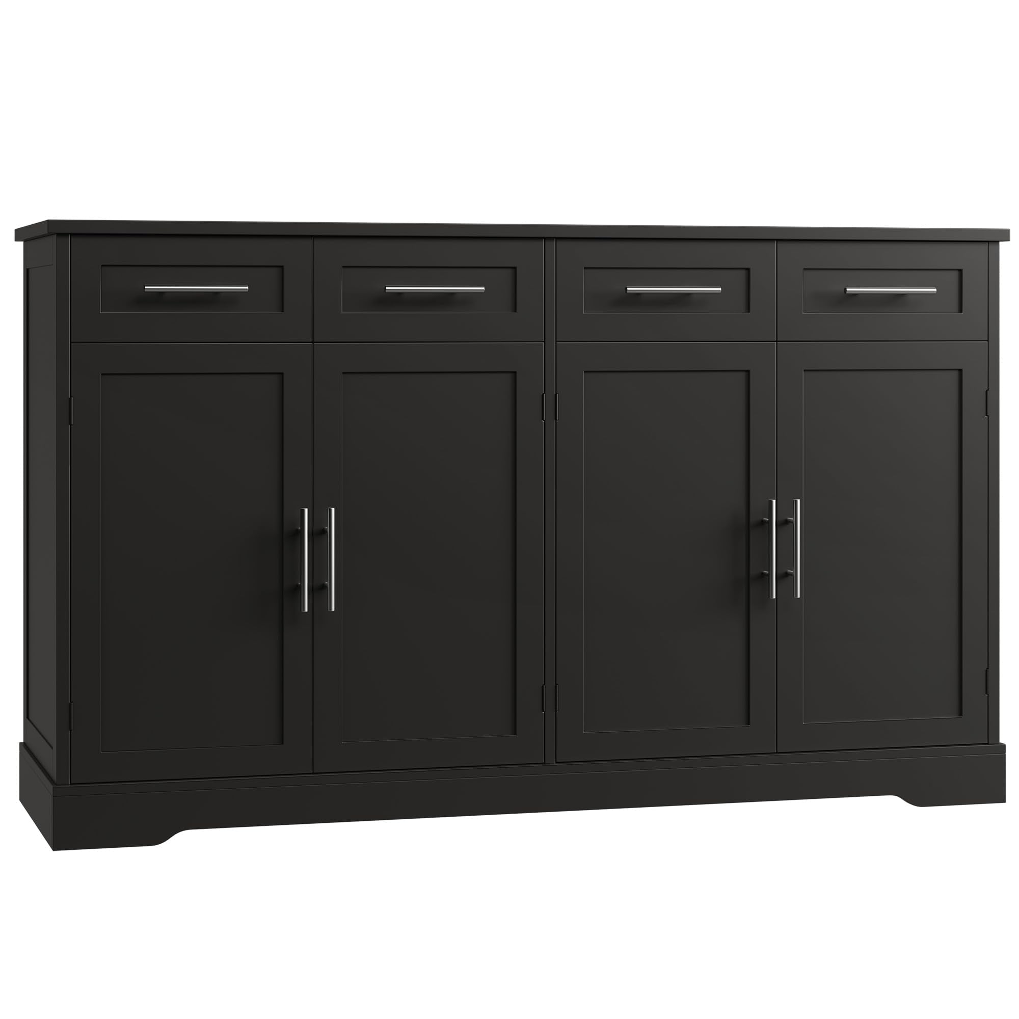 HOSTACK 60" Large Buffet Sideboard with Storage, 36" Tall Kitchen Buffet Storage Cabinet with 4 Drawer, Modern Coffee Bar Cabinet with Silver Handle, Long Sideboard Buffet Table for Kitchen, Black