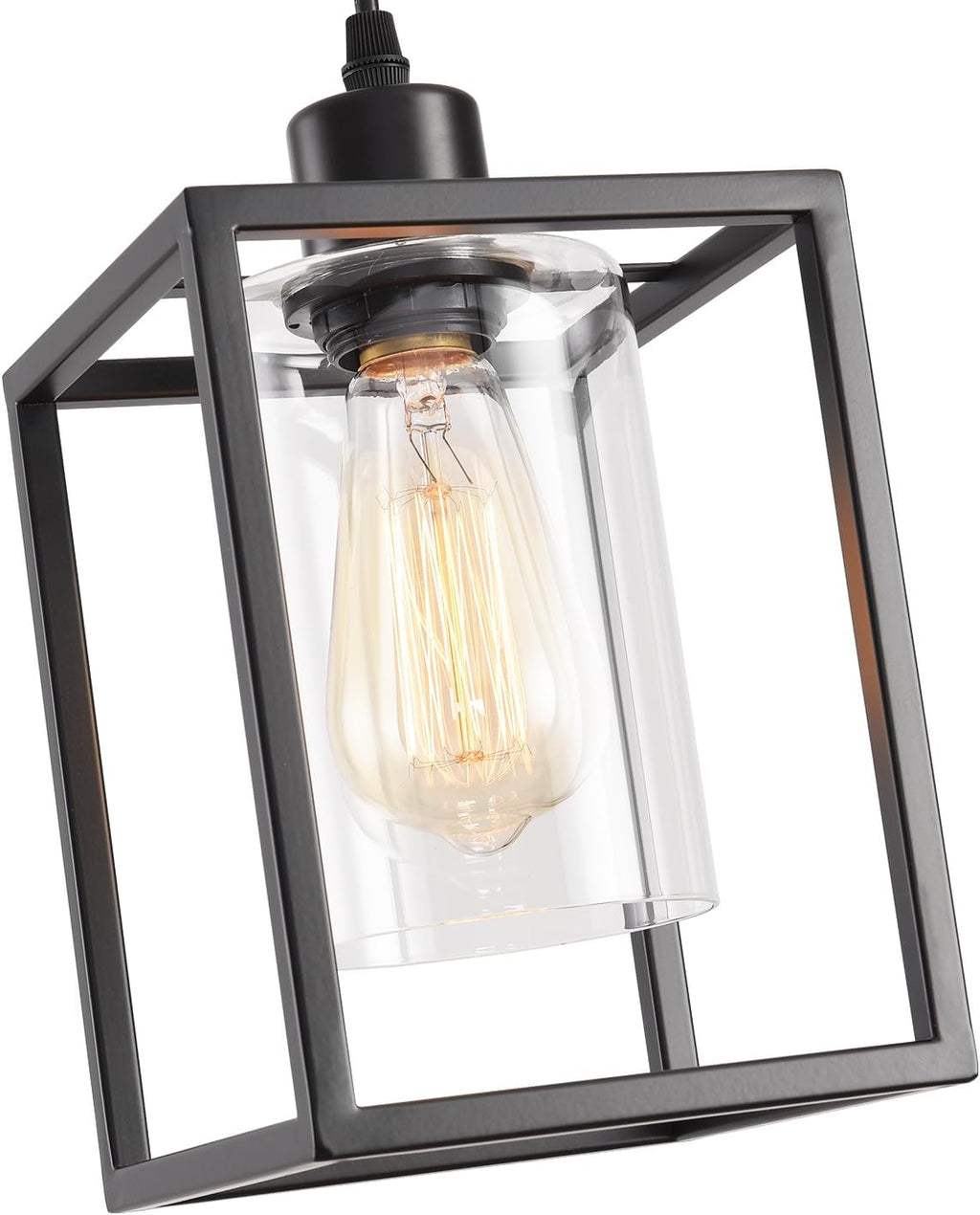 3 Pack Black Pendant Lights for Kitchen Island Industrial Lantern Pendant Light Fixtures with Clear Glass Shade, Farmhouse Adjustable Height Hanging Pendant Lighting for Dining Room