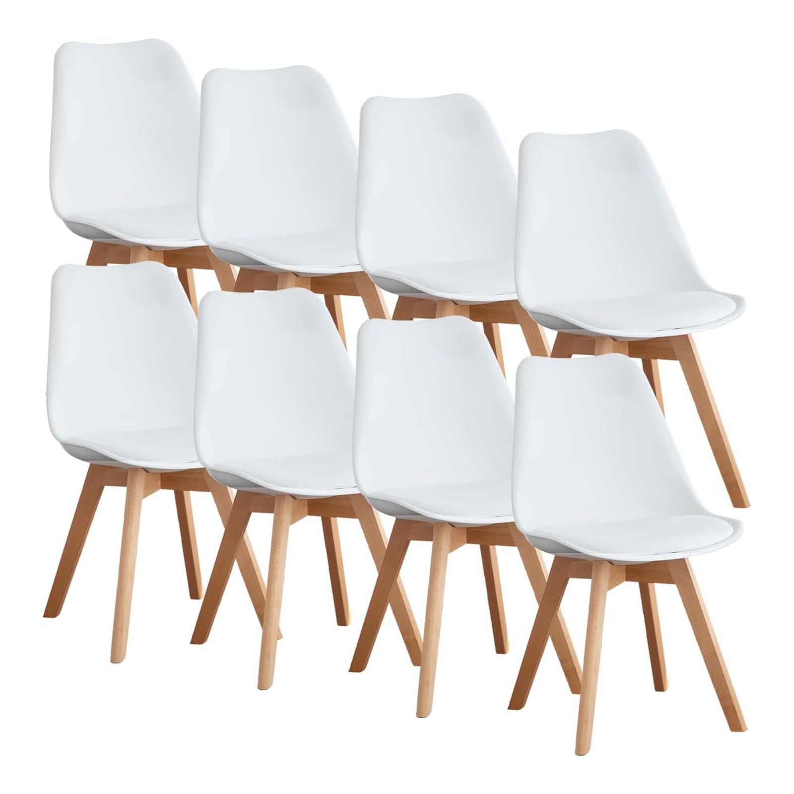 OLIXIS Set of 4 Dining Kitchen Mid-Century Modern Chairs with Wood Legs and PU Leather Cushion for Living Room Bedroom Outdoor Lounge, White
