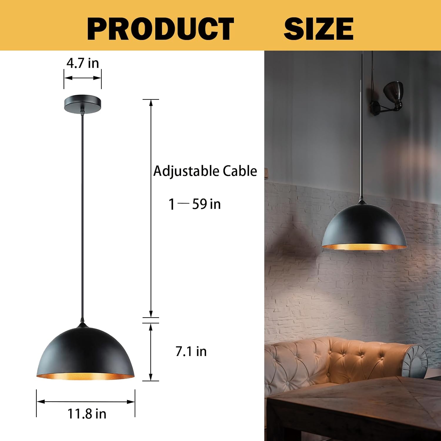 takor 2 Pack Metal Pendant Light Fixtures, Rustic Ceiling Lights, Industrial Adjustable Hanging Lamp with E26 Base, Farmhouse Pendant Lighting for Kitchen Island, Bedroom, Black(Bulb Not Included)