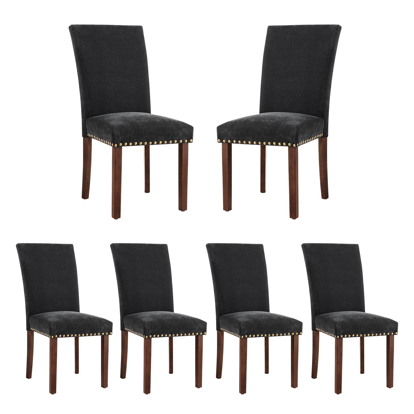 COLAMY Upholstered Fabric Dining Chairs Set of 6, High Back Padded Chairs w/Nailed Trim & Solid Wood Legs, Classic Parsons Chairs Side Chair for Home/Kitchen/Living Room-Beige (A420-BEIGE-6pcs)