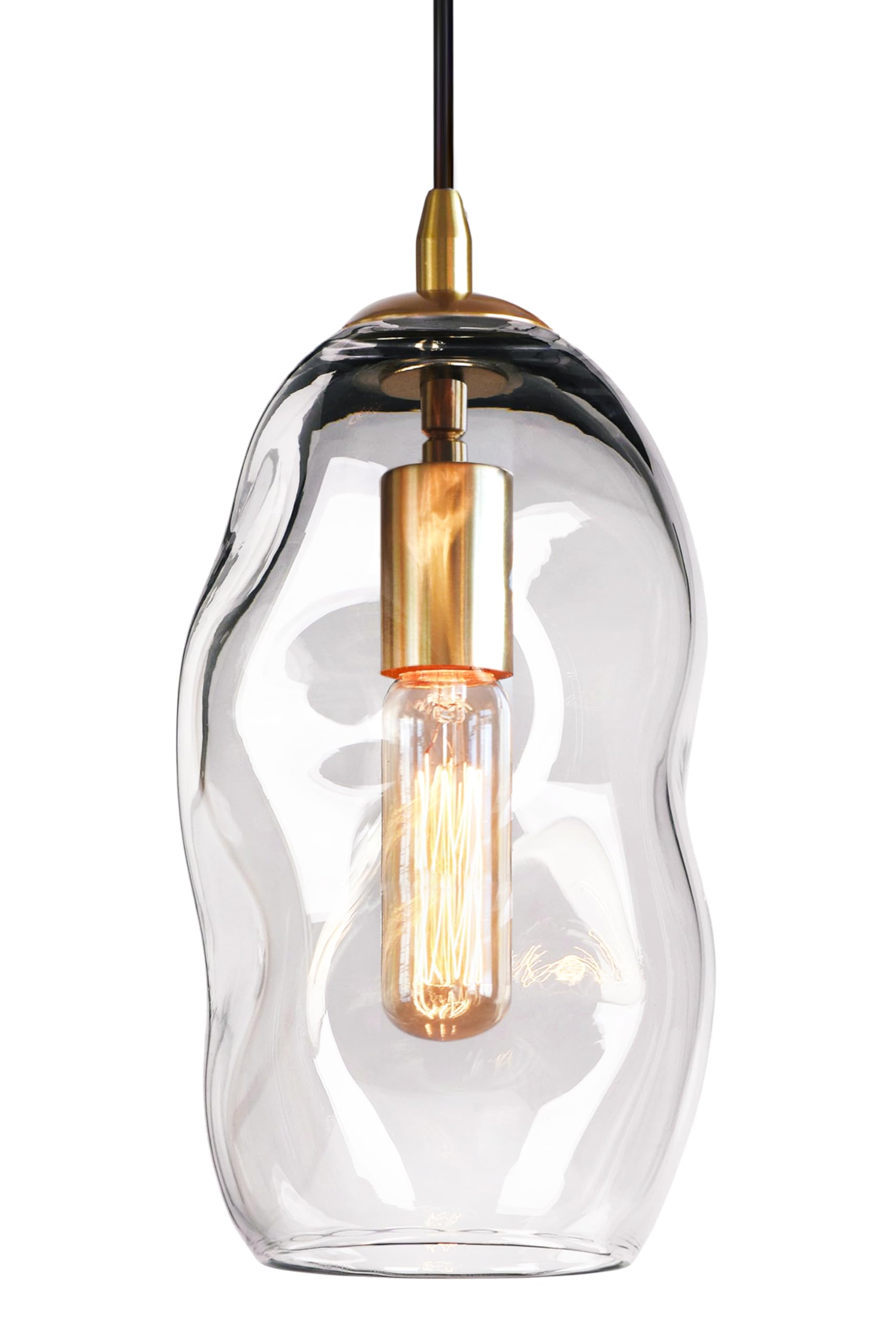 CASAMOTION Pendant Lights Kitchen Island 2 Pack Modern Contemporary Clear Glass Organic Globe Brass Gold Hanging Light Adjustable Cord Bedroom Dining Table Small Medium Lamp 8 Inch Height